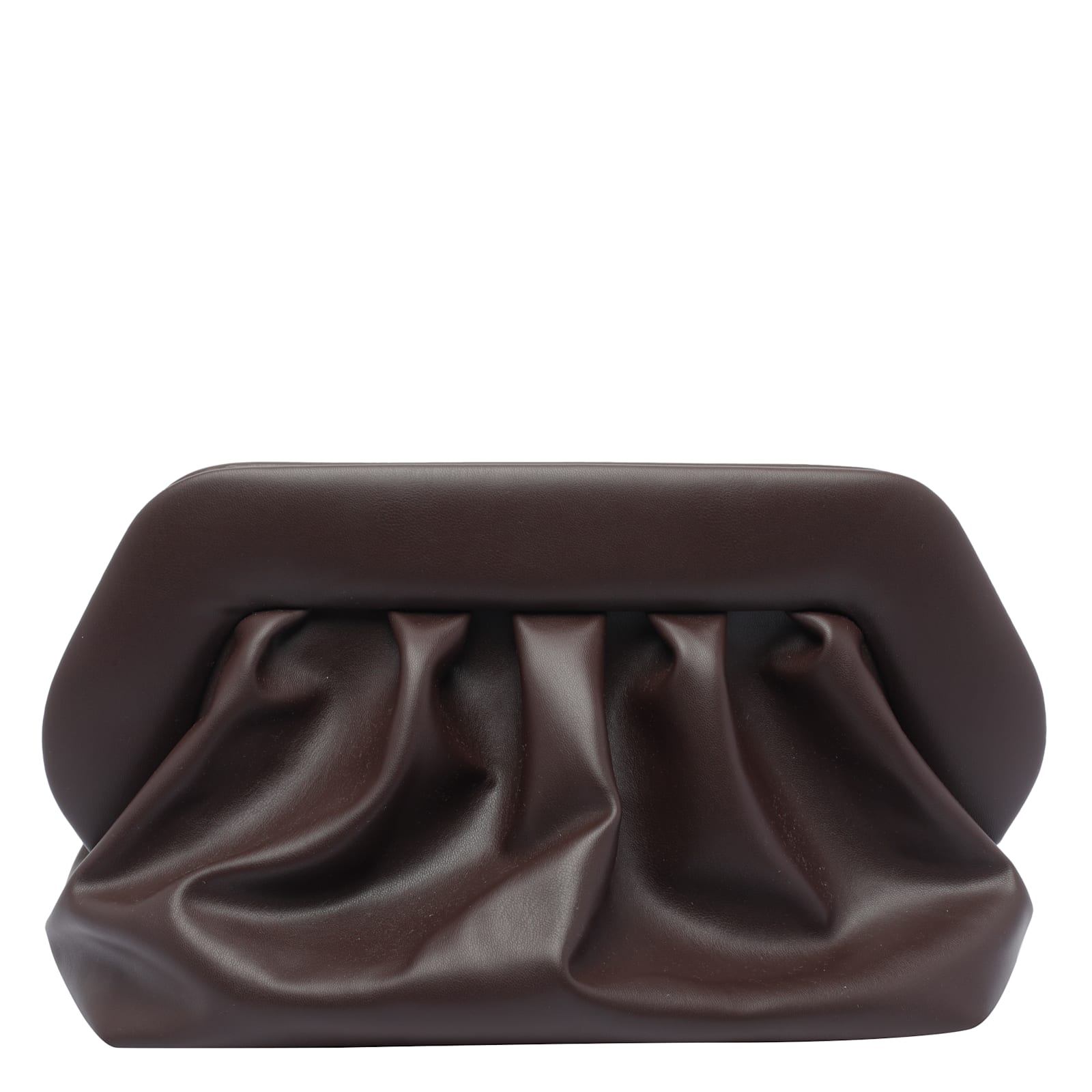 Themoirè Pleated Rectangular Clutch In Vegan Pu In Brown