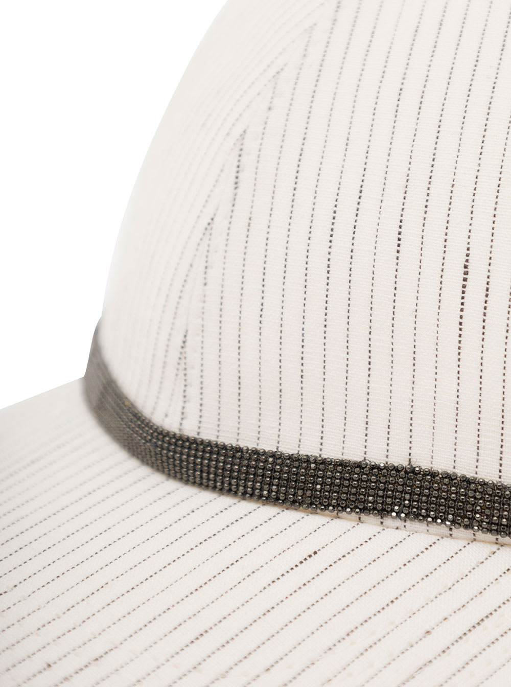 Shop Brunello Cucinelli White Baseball Cap With Monile Detail In Linen And Cotton Woman