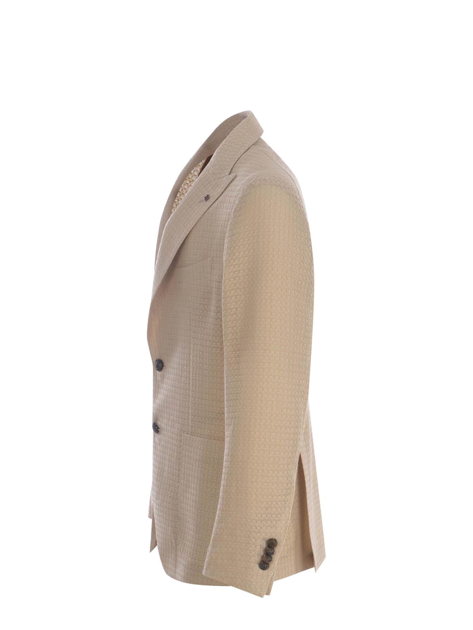 Shop Tagliatore Single-breasted Jacket  Made Of Linen And Viscose In Beige