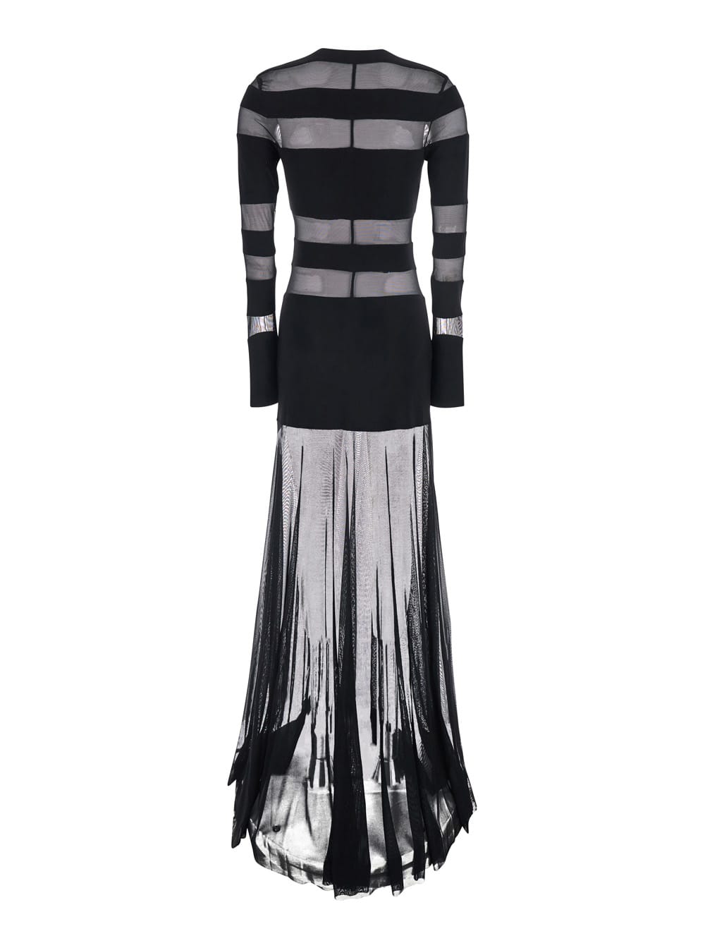 Norma Kamali Black Long Dress With Semi-sheer Design And Flared Skirt In Tech Fabric Woman In Black