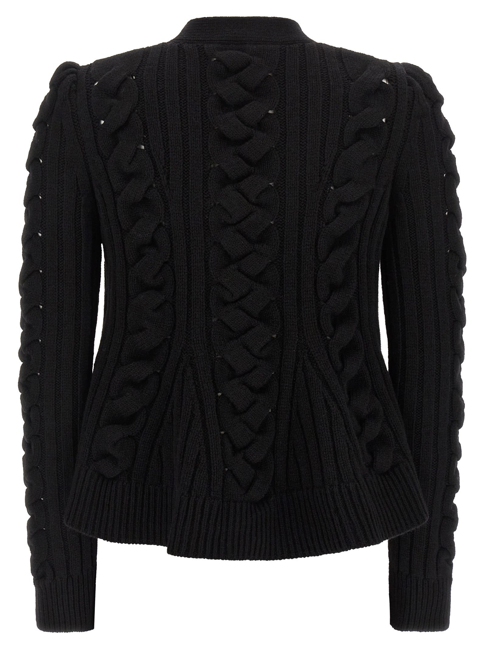 Alexander Mcqueen Braided Knitted Cardigan In Black