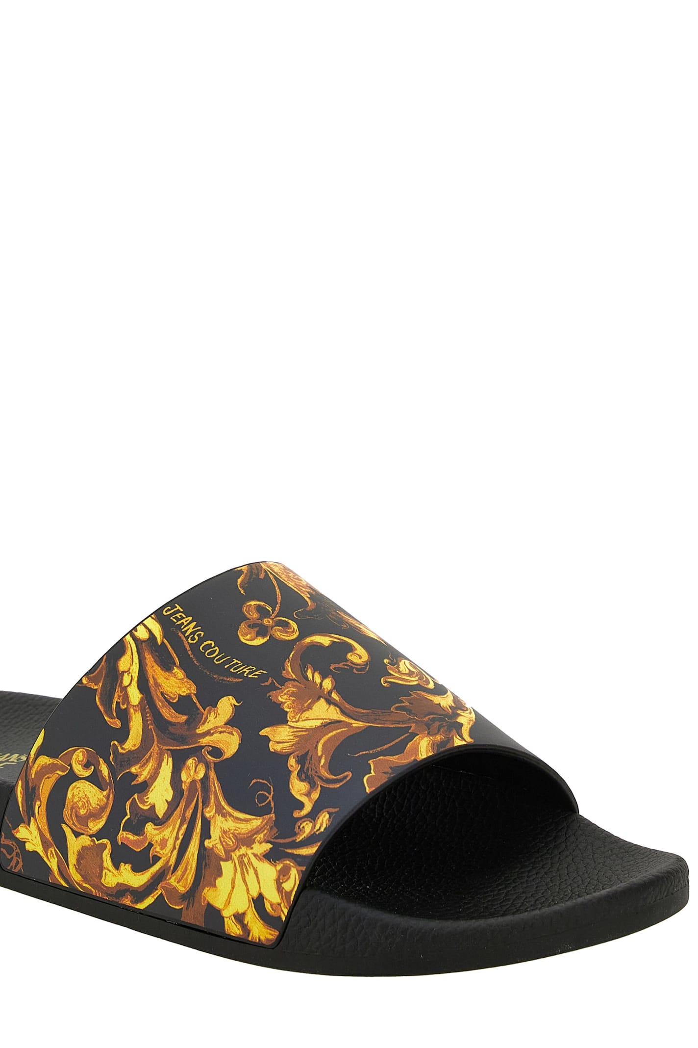 Versace Jeans Couture Baroque-print Slides In Black