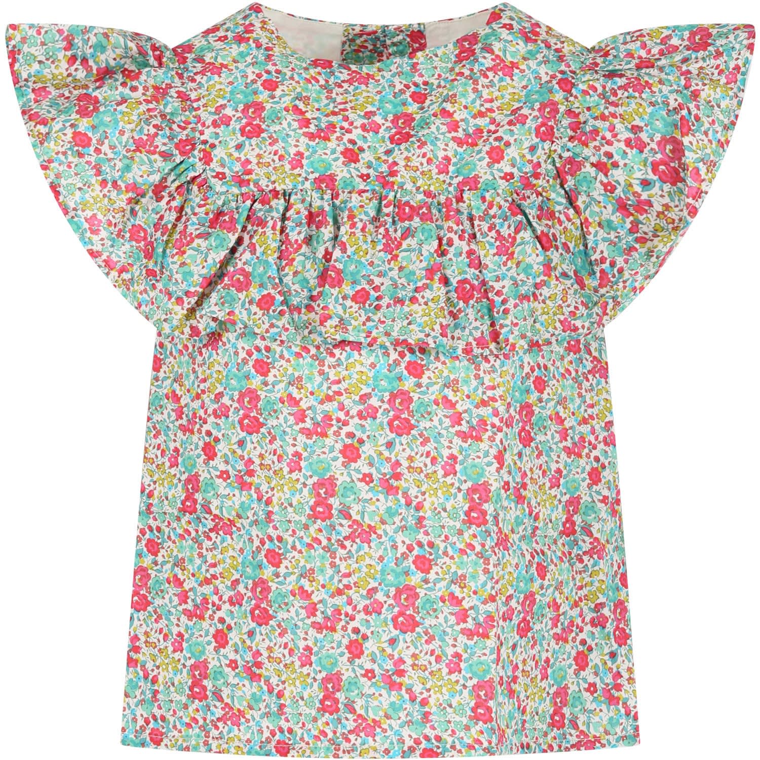 Bonpoint Kids' Multicolor T-shirt For Girl With Liberty Print