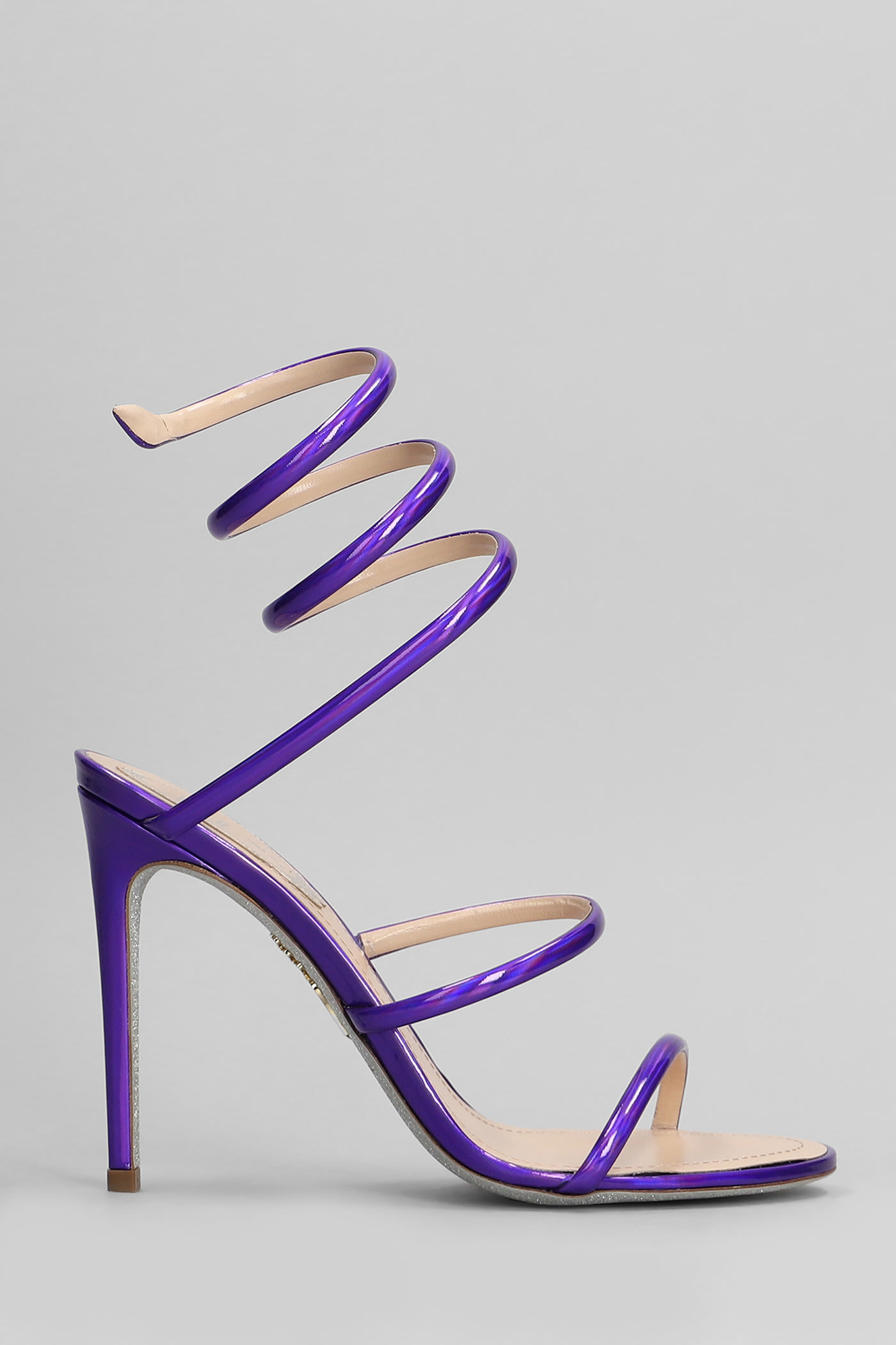 René Caovilla Cleo Metallic Sandals In Viola Leather