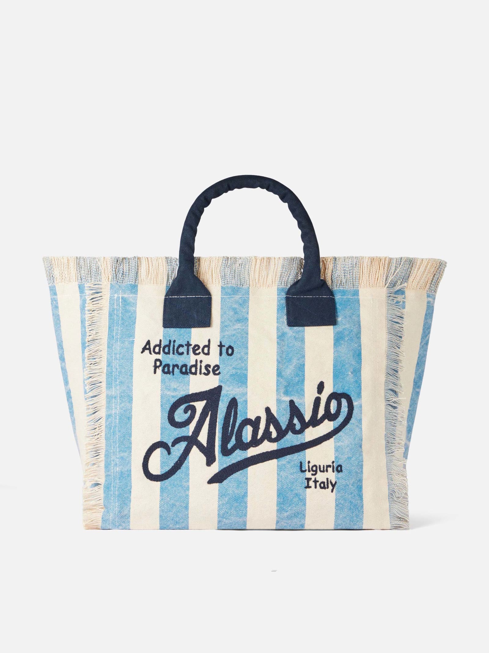 Shop Mc2 Saint Barth Vanity Canvas Shoulder Bag With Alassio Print In Blue