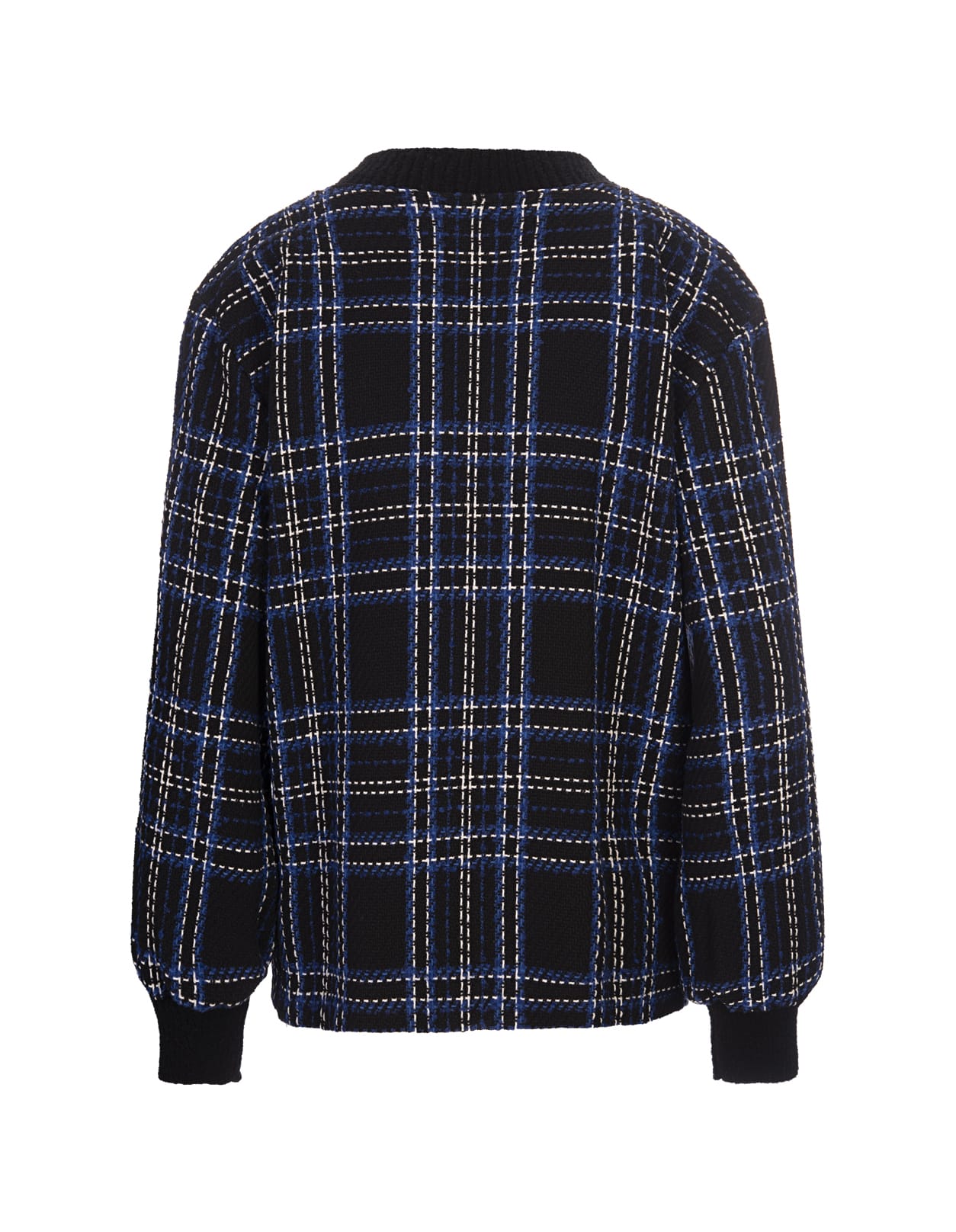 Shop Msgm Oversized Cardigan In Blue Tweed With Maxi Check Pattern