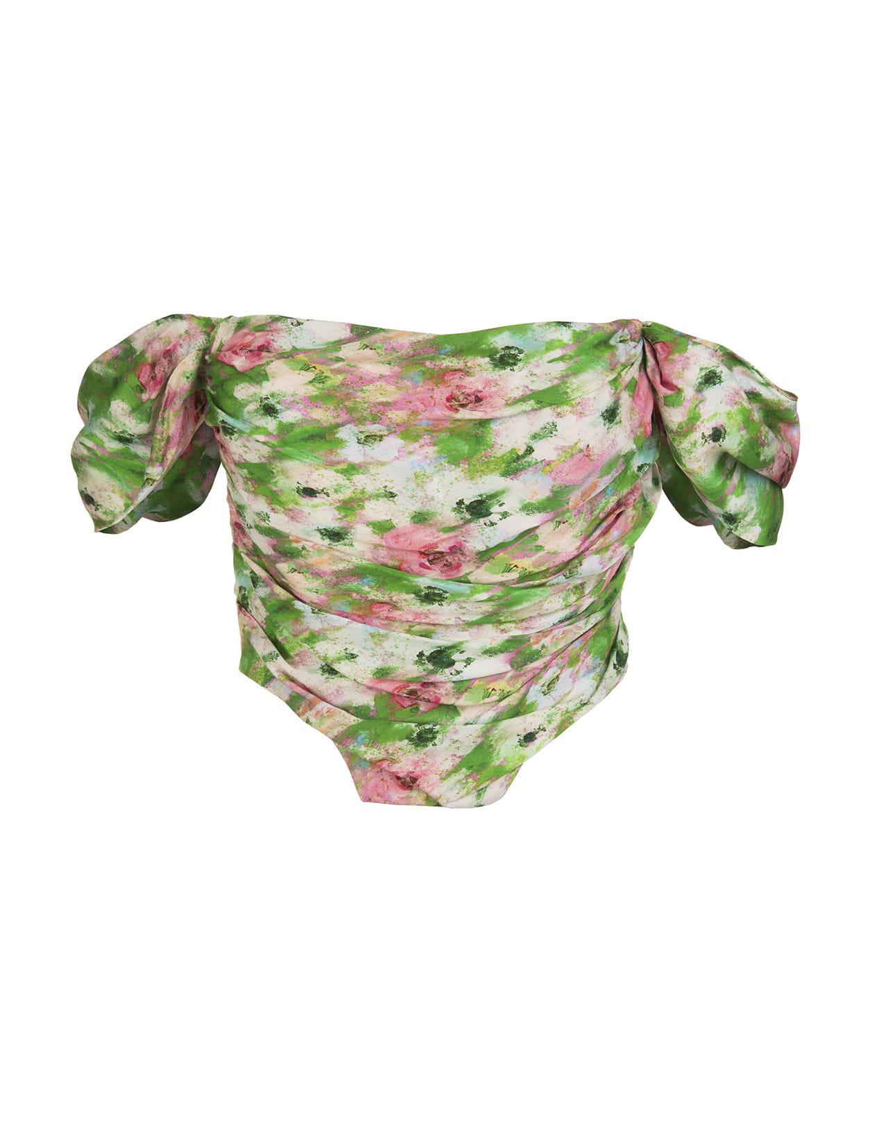 Giuseppe di Morabito Bustier Top With Draping And All-over Green And Pink Floral Print