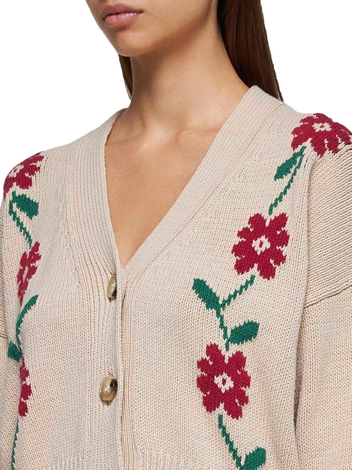 Shop Weekend Max Mara Floral Patterned V-neck Cardigan