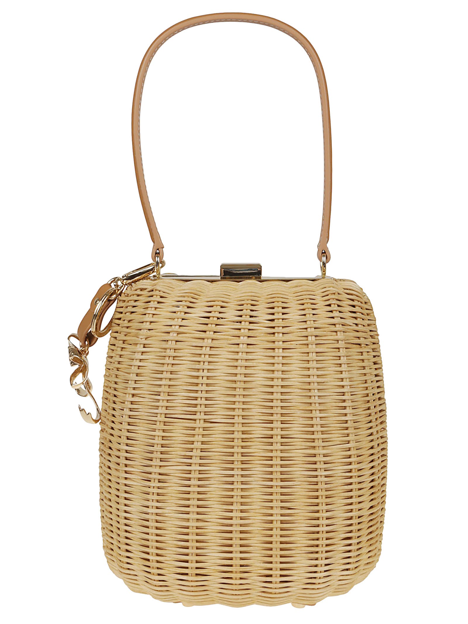 SELF-PORTRAIT BROWN RATTAN BAG WITH KEYCHAIN