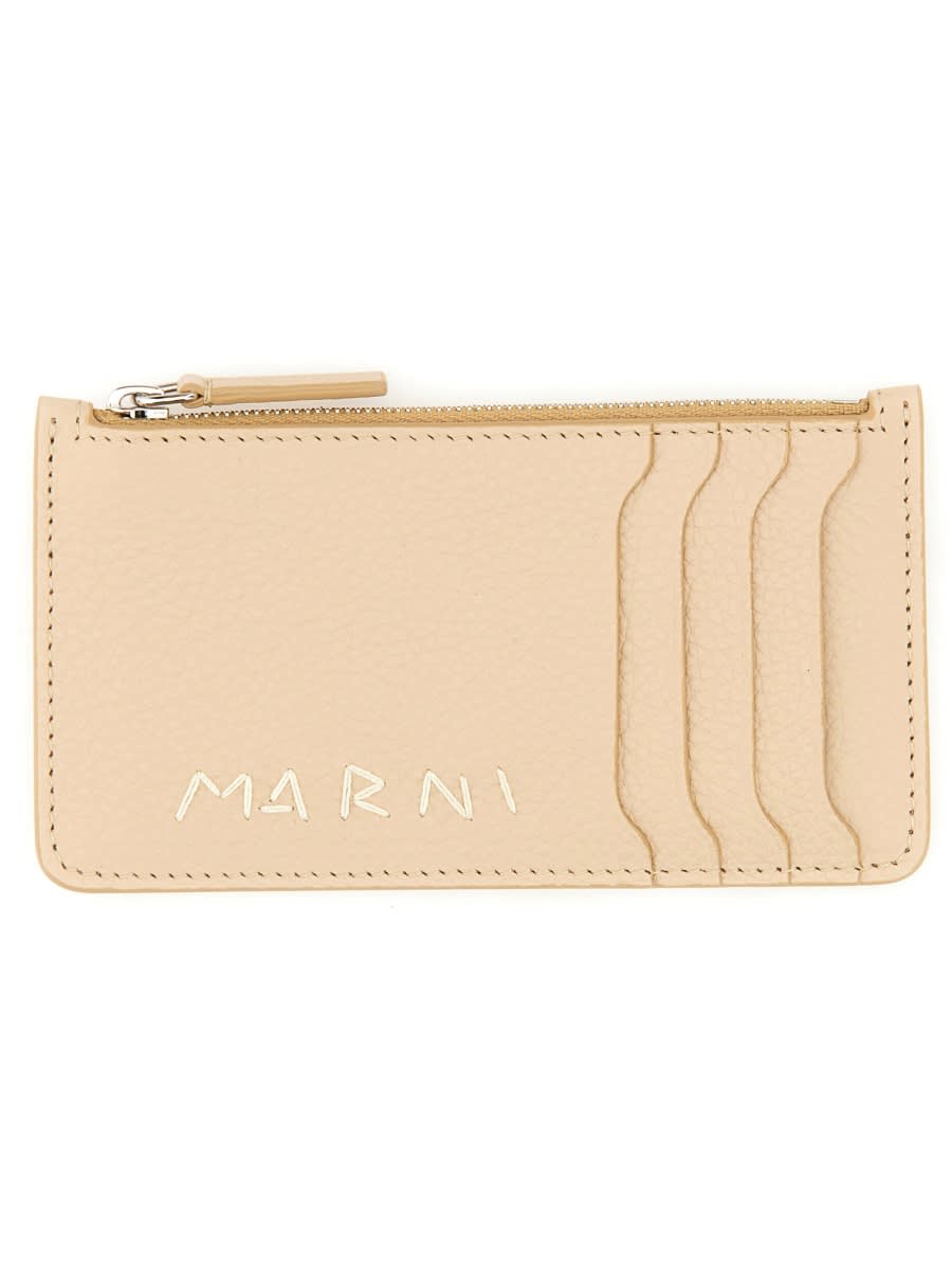 Shop Marni Card Holder With Logo In Ivory