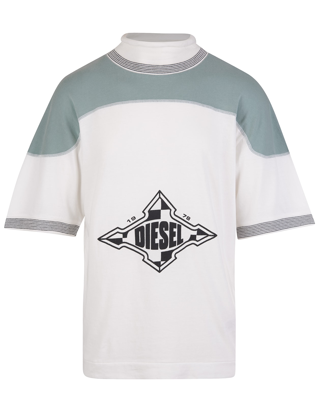 Diesel Man Two-tone Cotton T-shirt With Logo