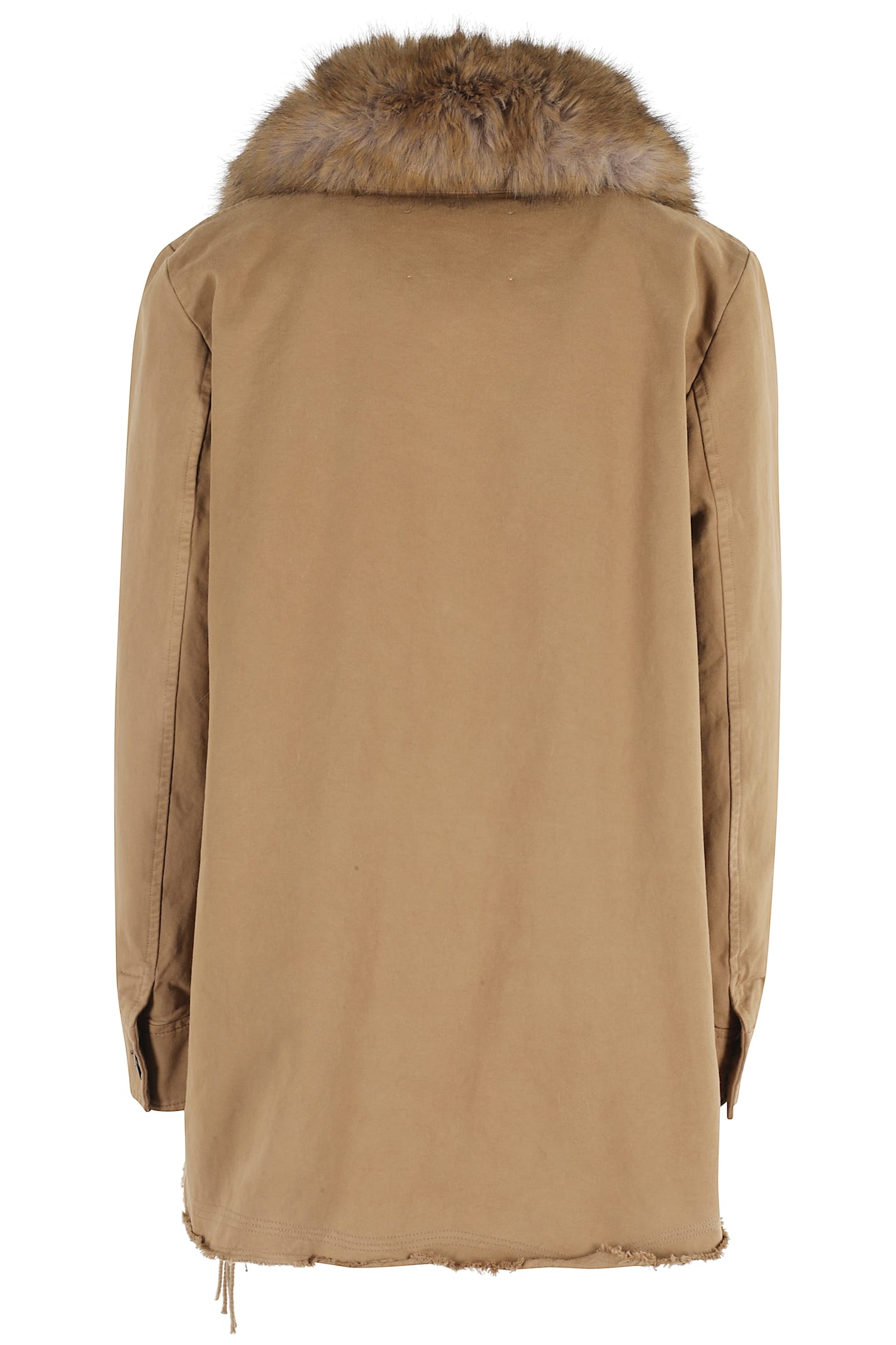 Bazar Deluxe Faux-fur Collar Frayed-edge Coat In Brown