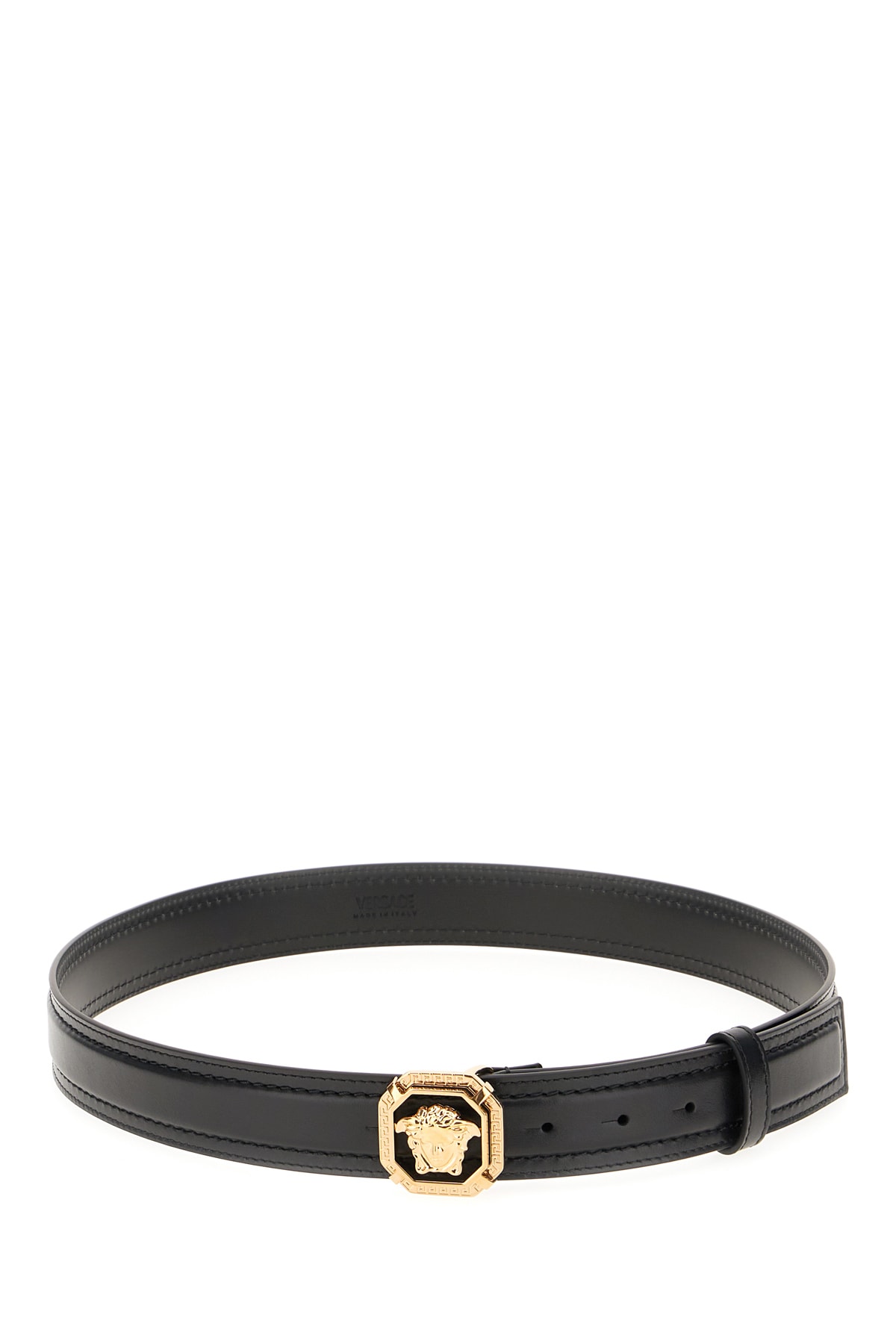 Versace Black Leather Belt In Black  Gold