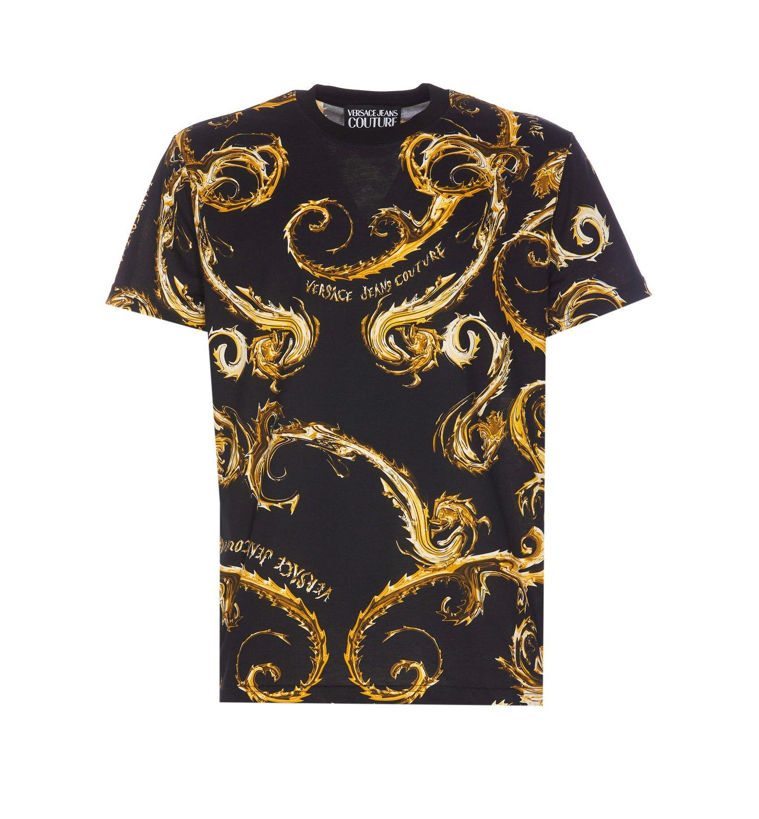 Shop Versace Jeans Couture Barocco-printed Crewneck T-shirt In Black