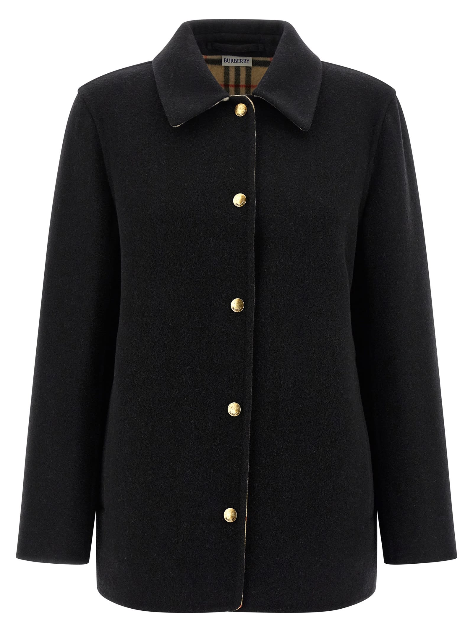 Burberry Wool Overshirt In Black