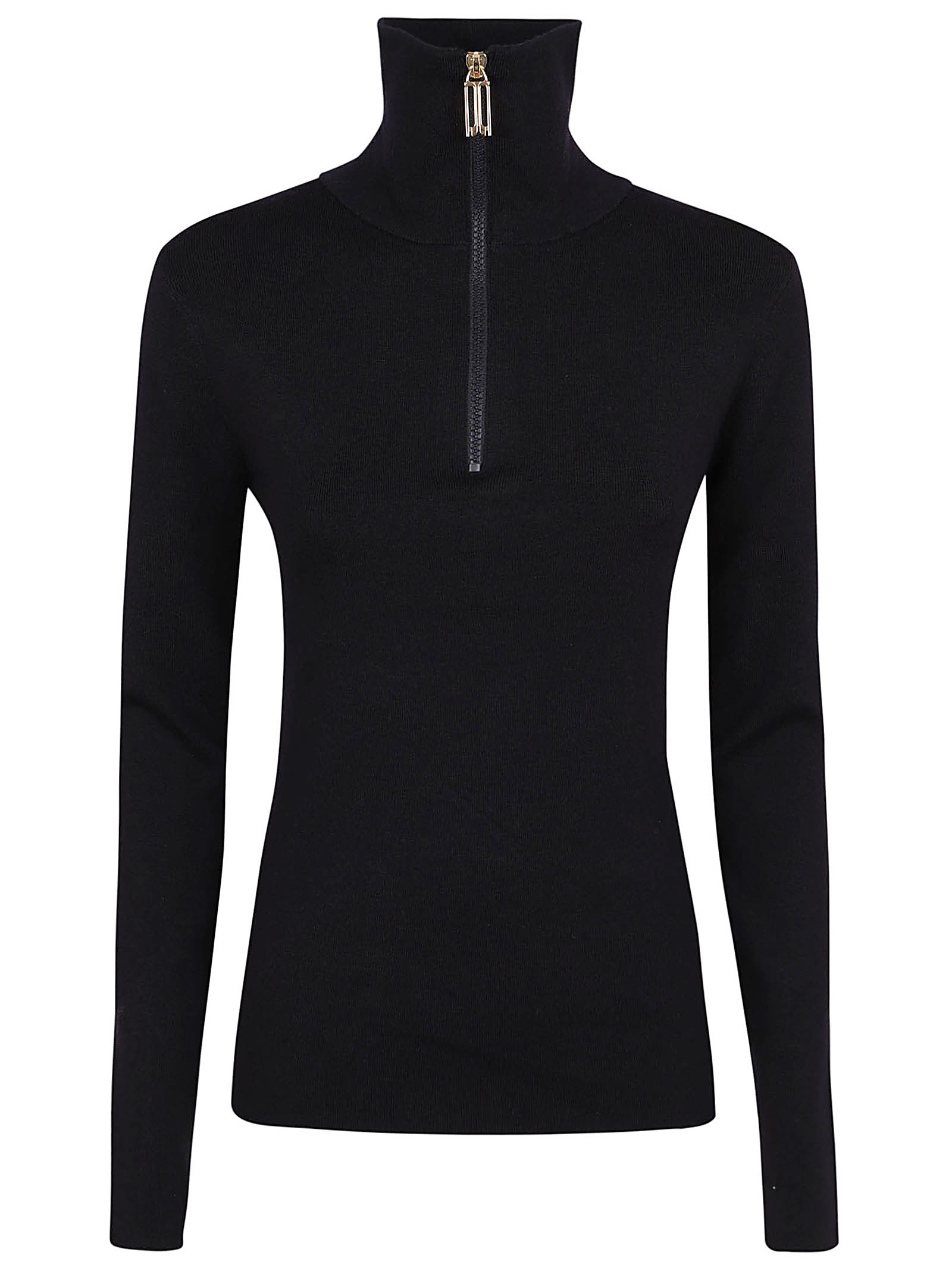 Shop Victoria Beckham Half Zip High Neck Top In Ink Blue