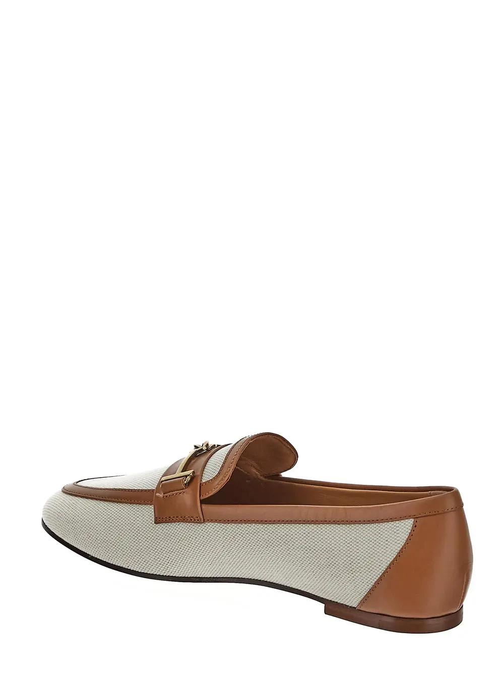 Shop Tod's Fabric And Leather Loafers In Neutrals/brown
