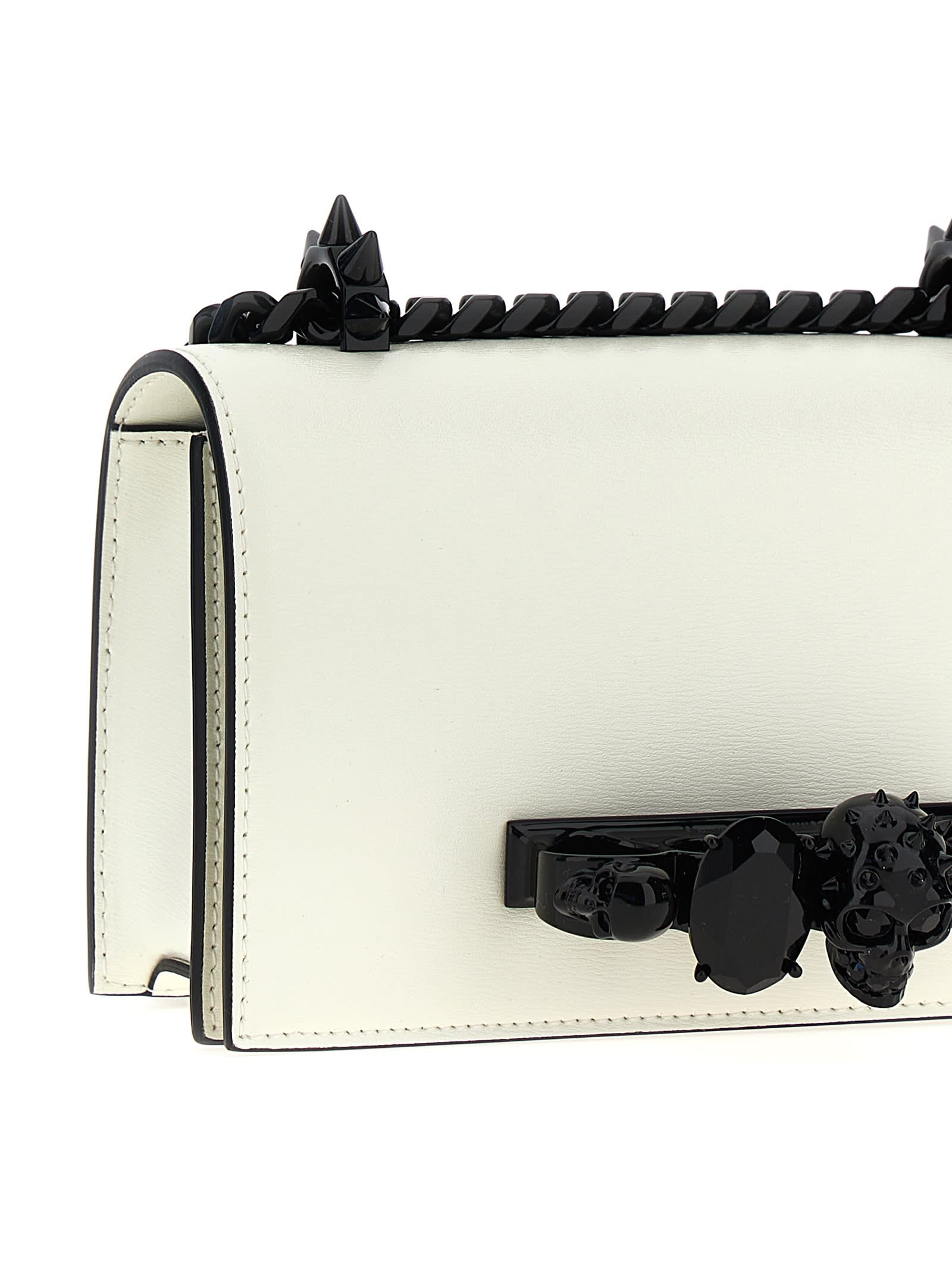 Shop Alexander Mcqueen Mini Jewelled Satchel Shoulder Bag In White/black