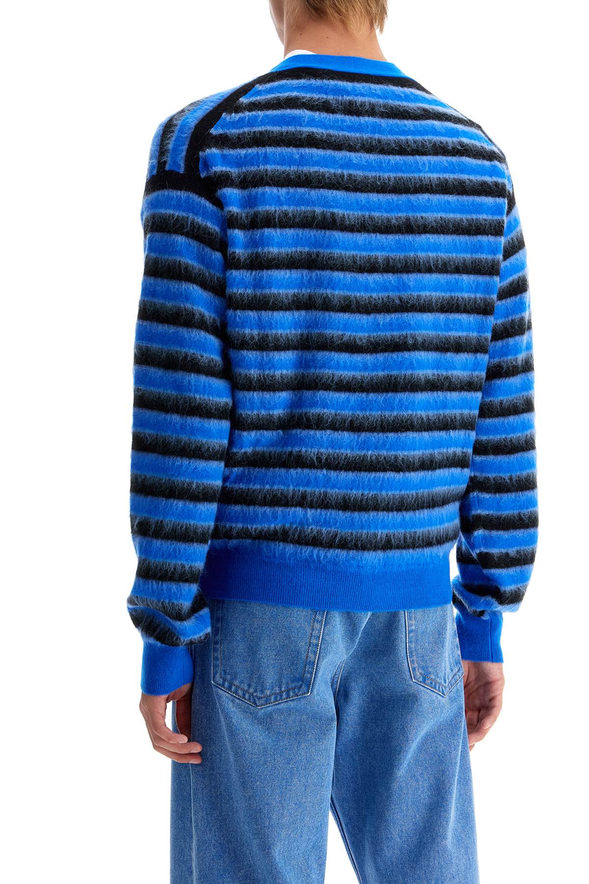 Shop Marni Striped Wool And Mohair Cardigan In Mazarine Blue (blue)