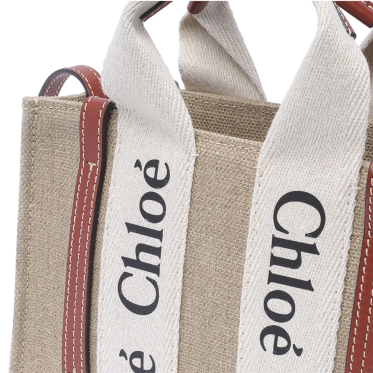 Shop Chloé Woody Linen Mini Tote Bag In Beige