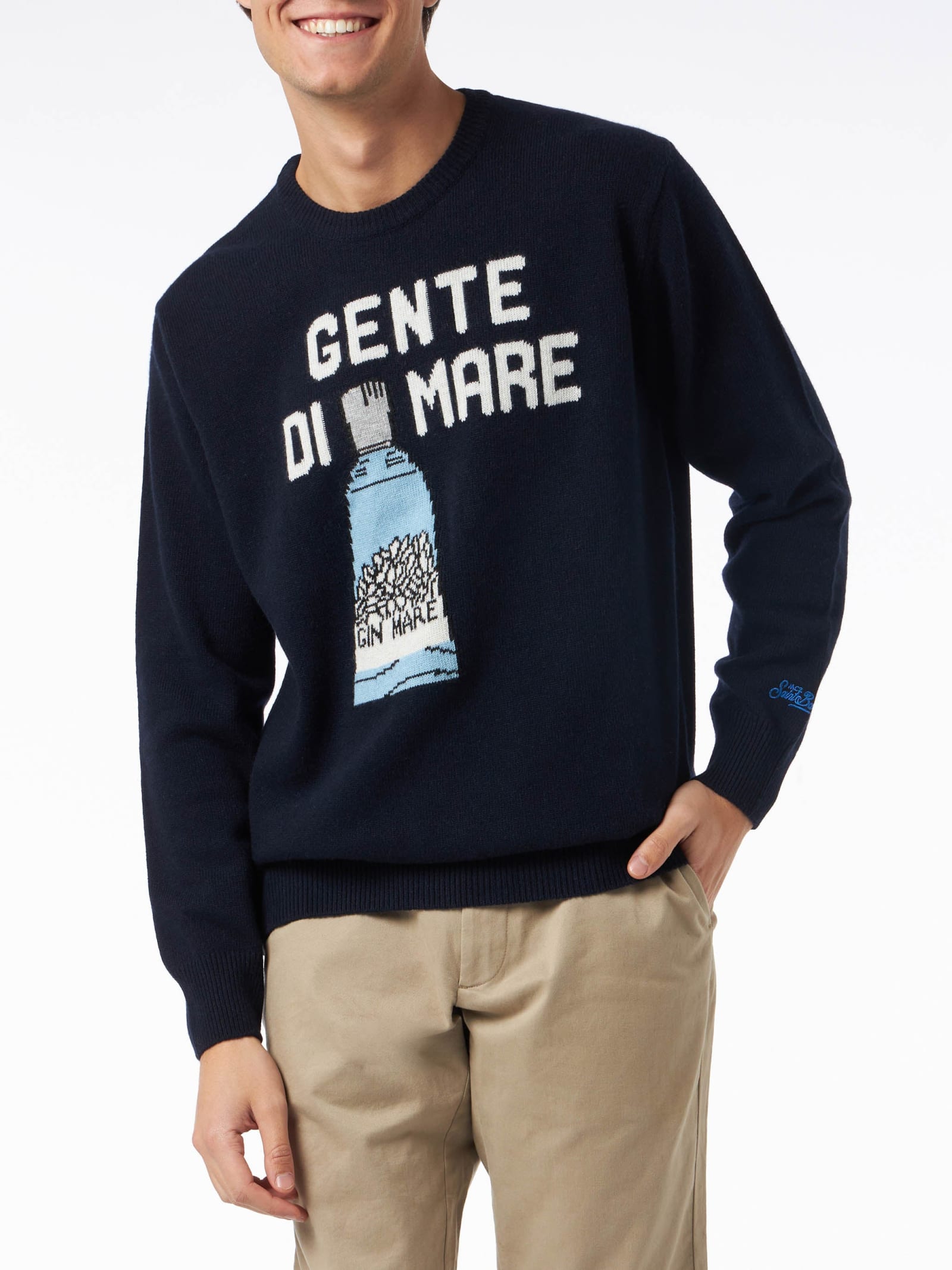 MC2 SAINT BARTH MAN CREWNECK SWEATER WITH GENTE DI MARE JACQUARD PRINT GIN MARE SPECIAL EDITION 