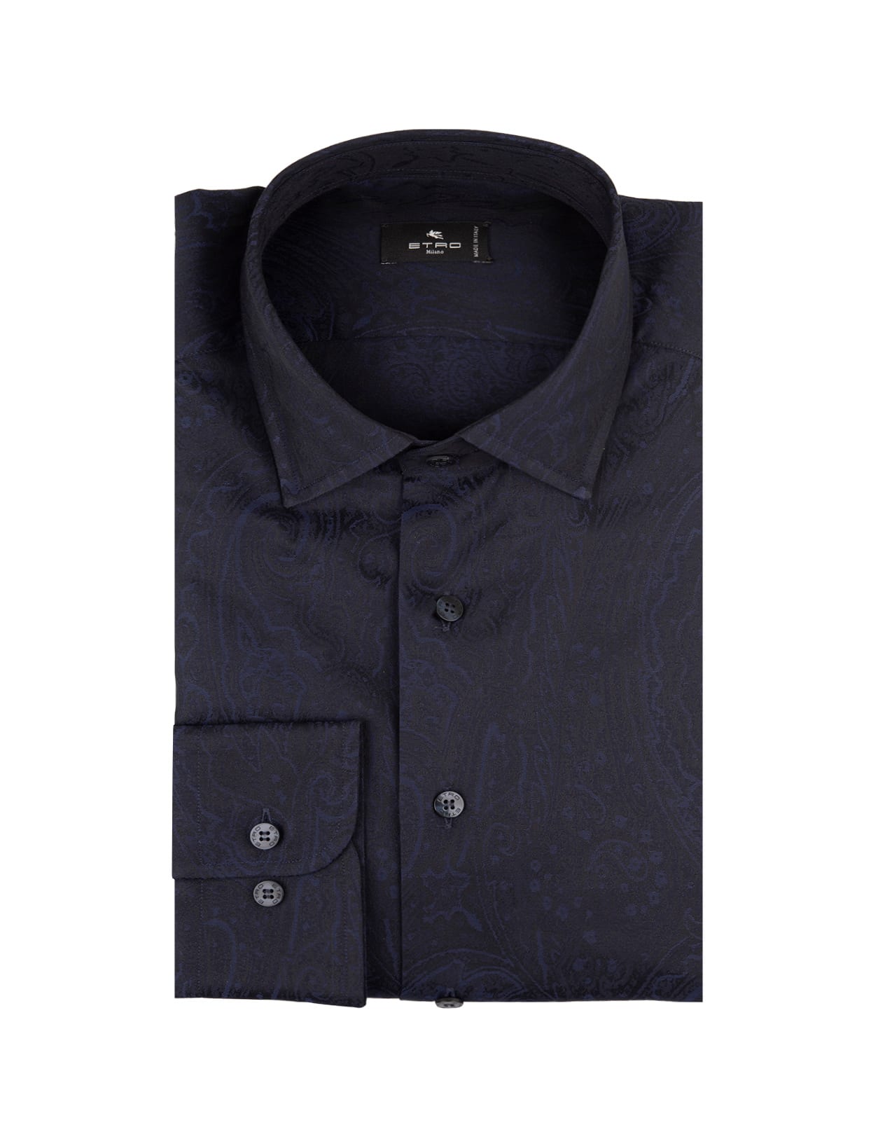 Shop Etro Navy Blue Jacquard Paisley Shirt