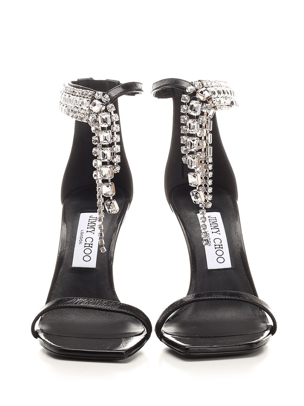 Jimmy Choo Verity 100 Crystal Embellished Leather Sandals In Black