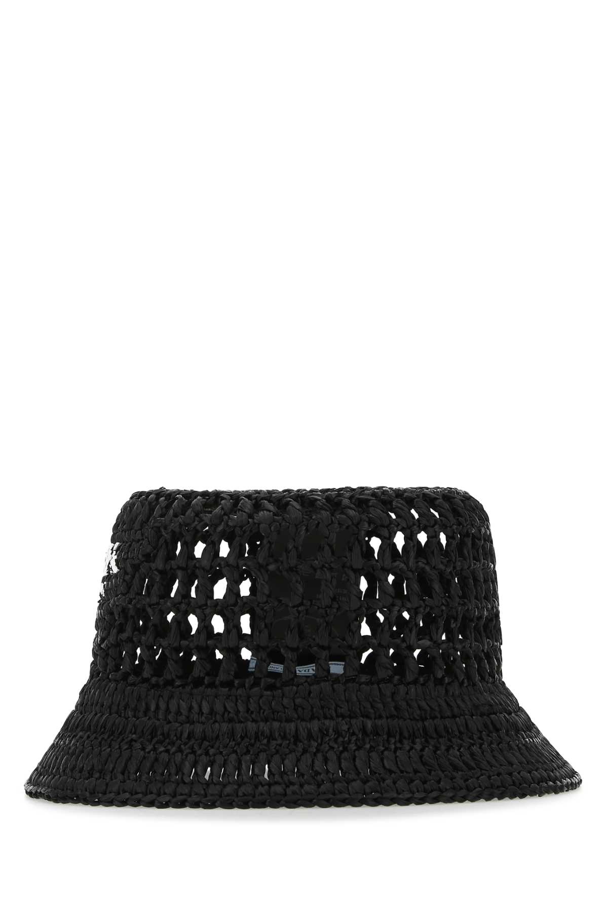 Shop Prada Black Raffia Hat In F0002