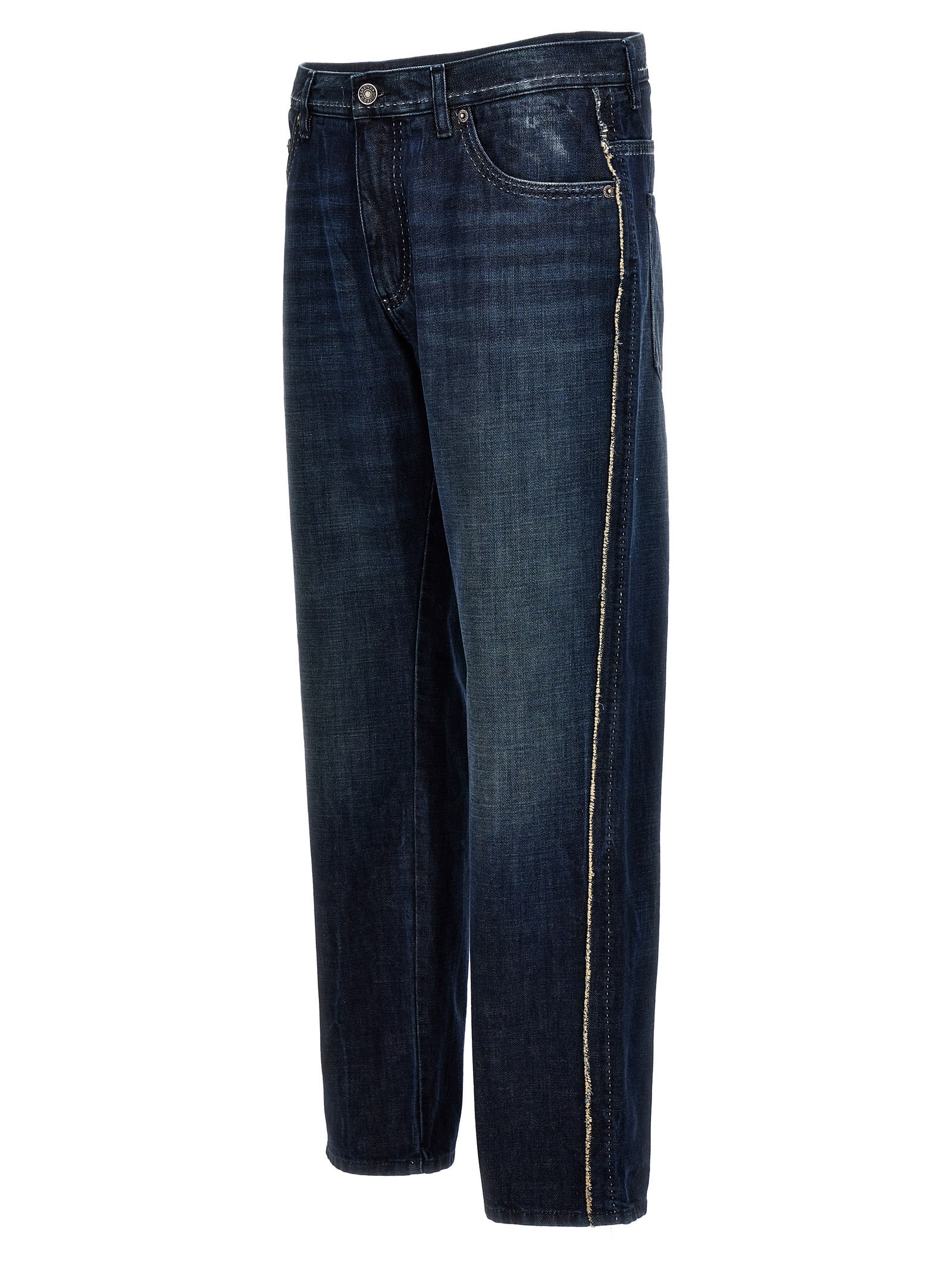 Shop Dolce & Gabbana Fringed Stitching Jeans In Blue