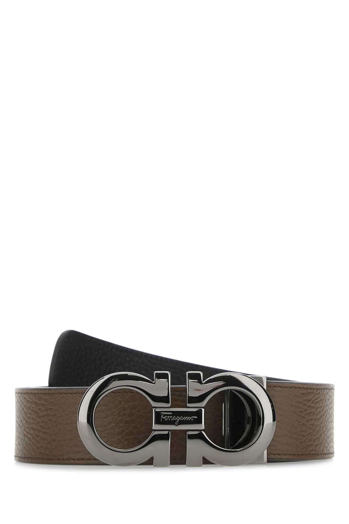 Ferragamo Brown Leather Reversible Belt In Neutral