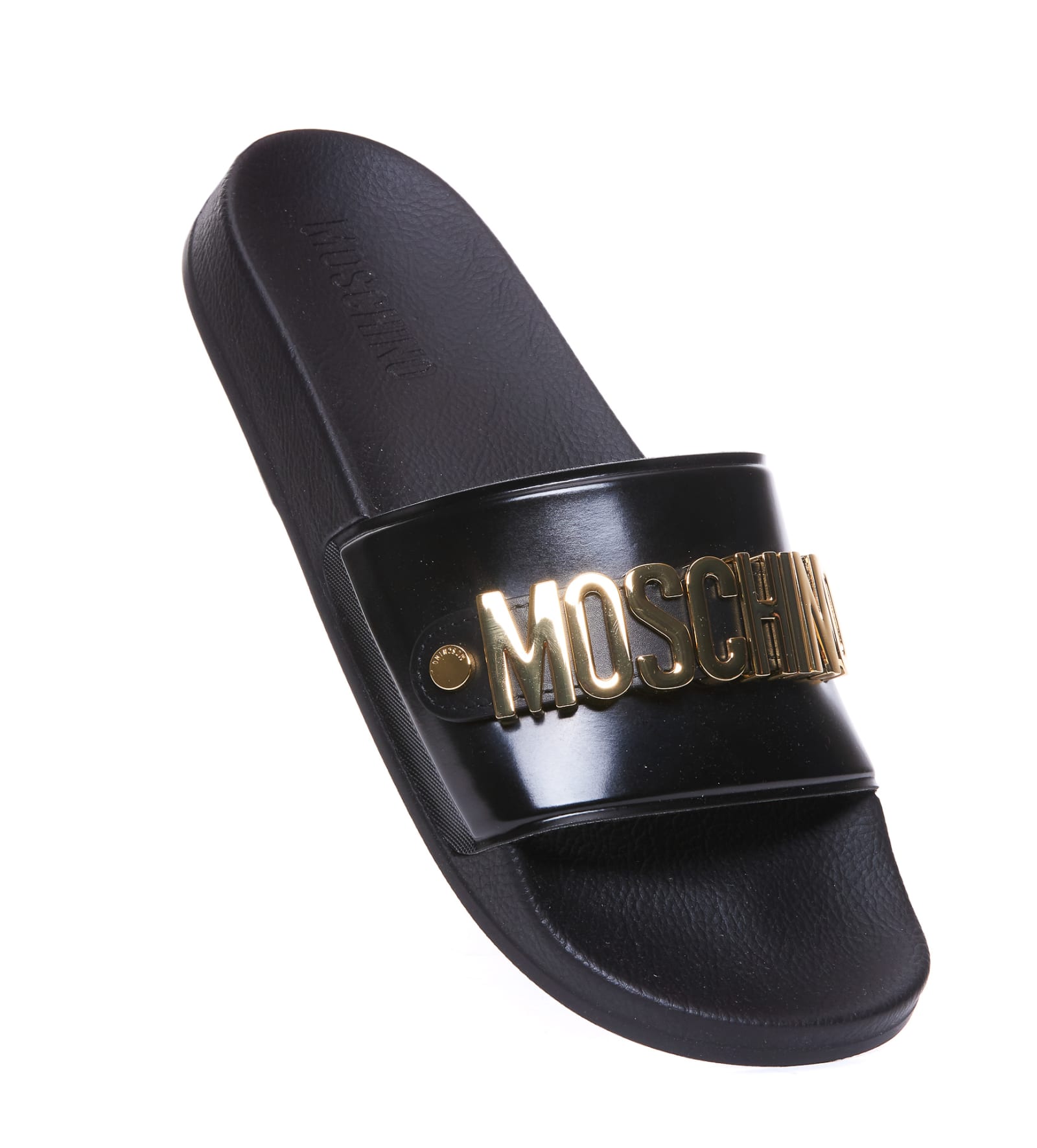 Black and discount gold moschino slides