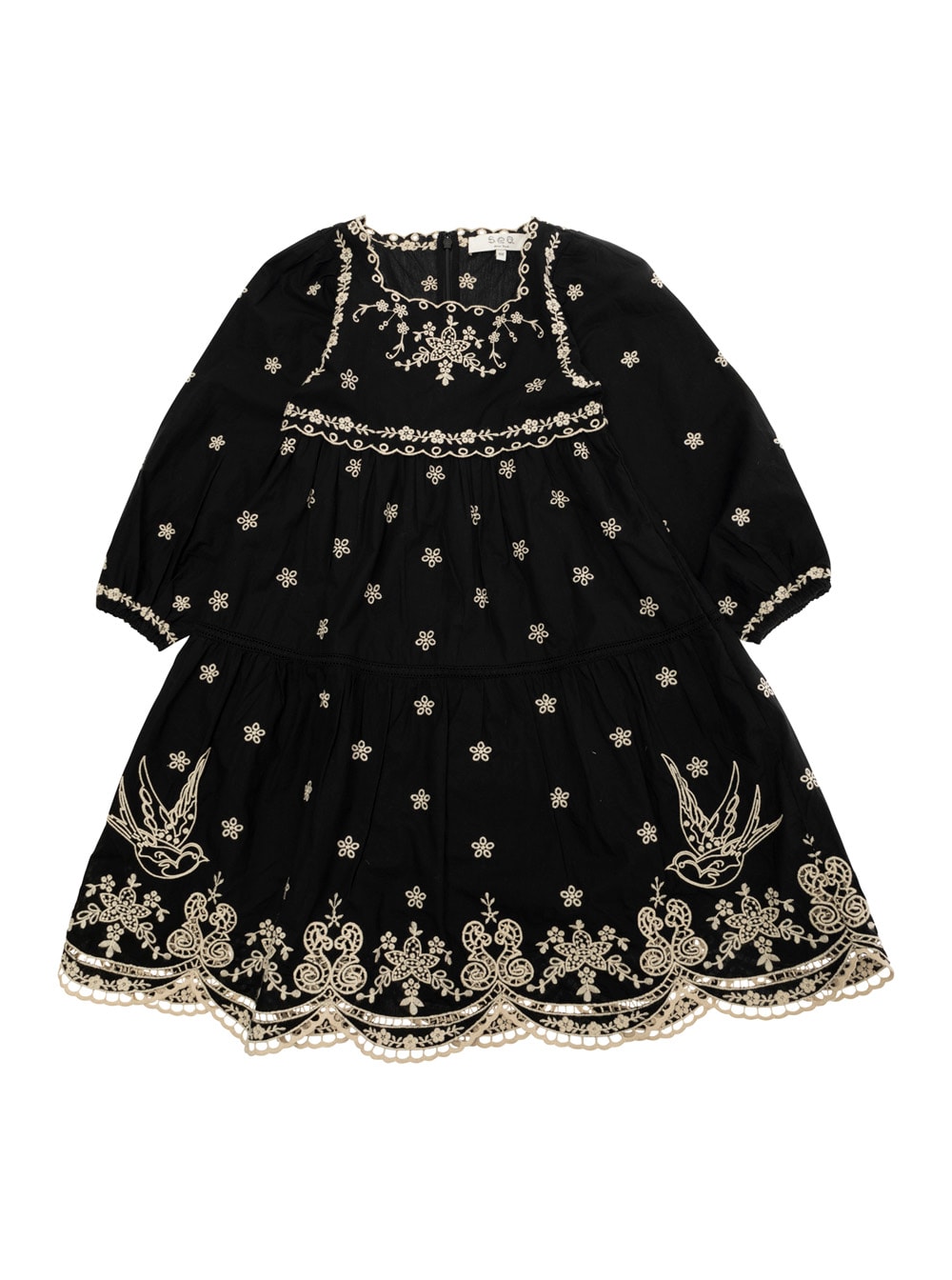 SEA NEW YORK KINGSLEY BLACK DRESS WITH ALL-OVER EMBROIDERY IN COTTON GIRLS