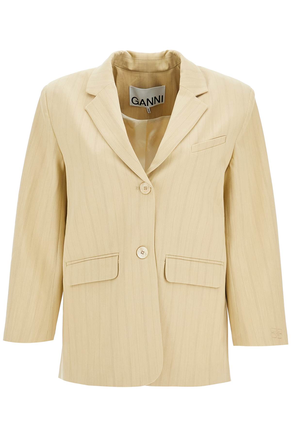 Shop Ganni Striped Boxy Blazer In Sahara Sun (beige)