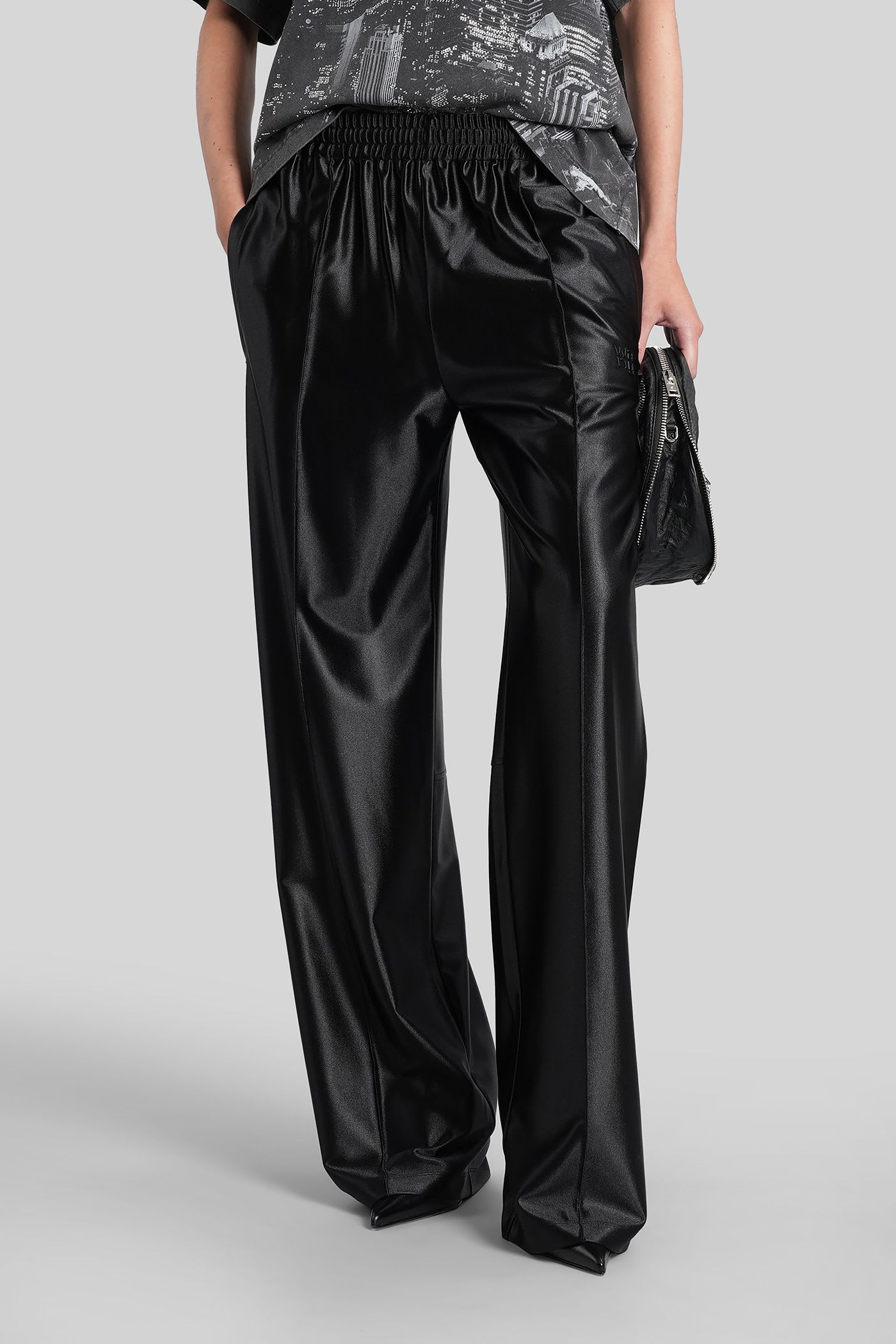 Alexander Wang Mid-rise Trackpant In Satin Faille Jersey. In Black
