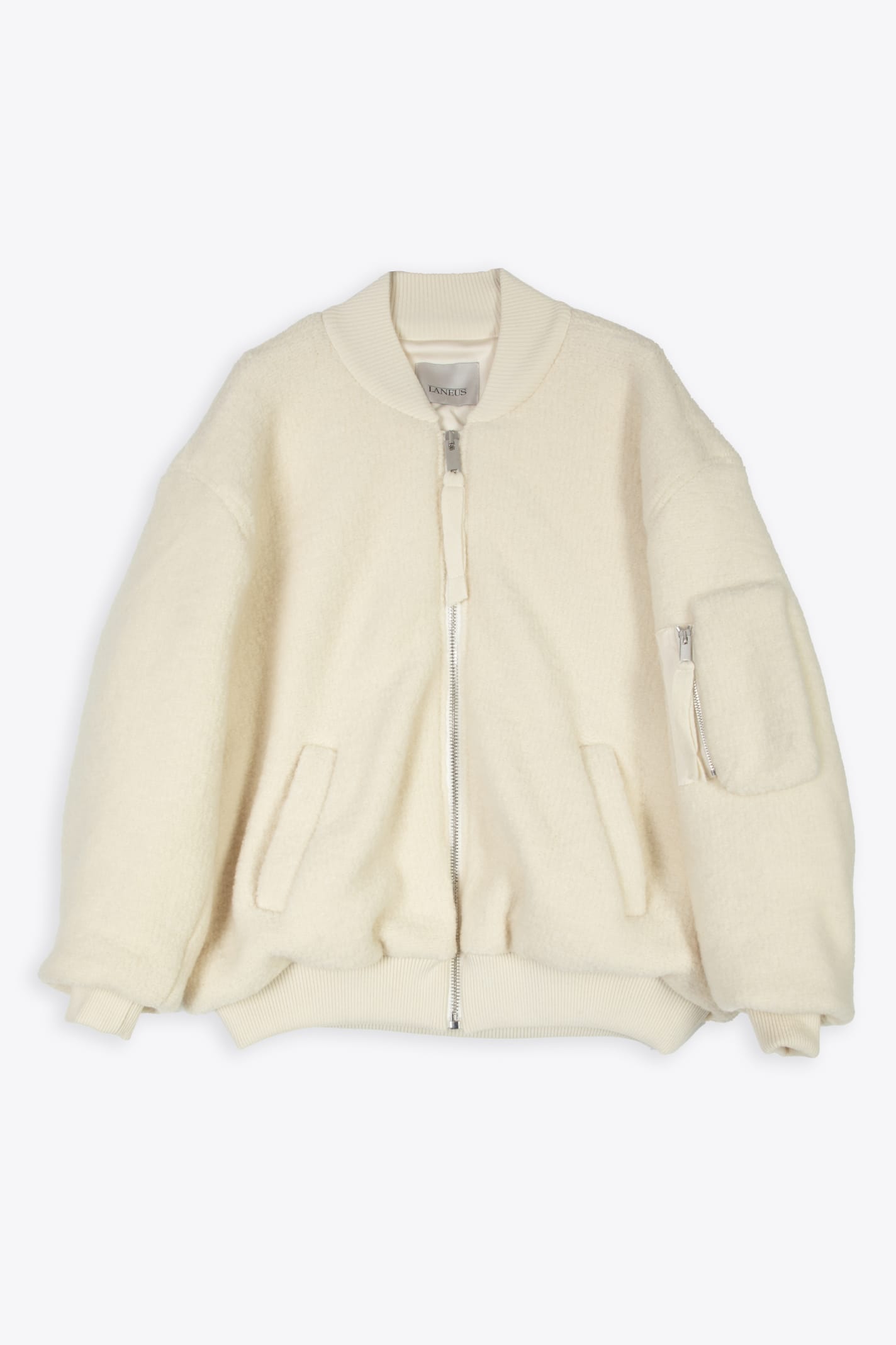 Laneus Fleece-texture Zip-up Bomber Jacket In Latte