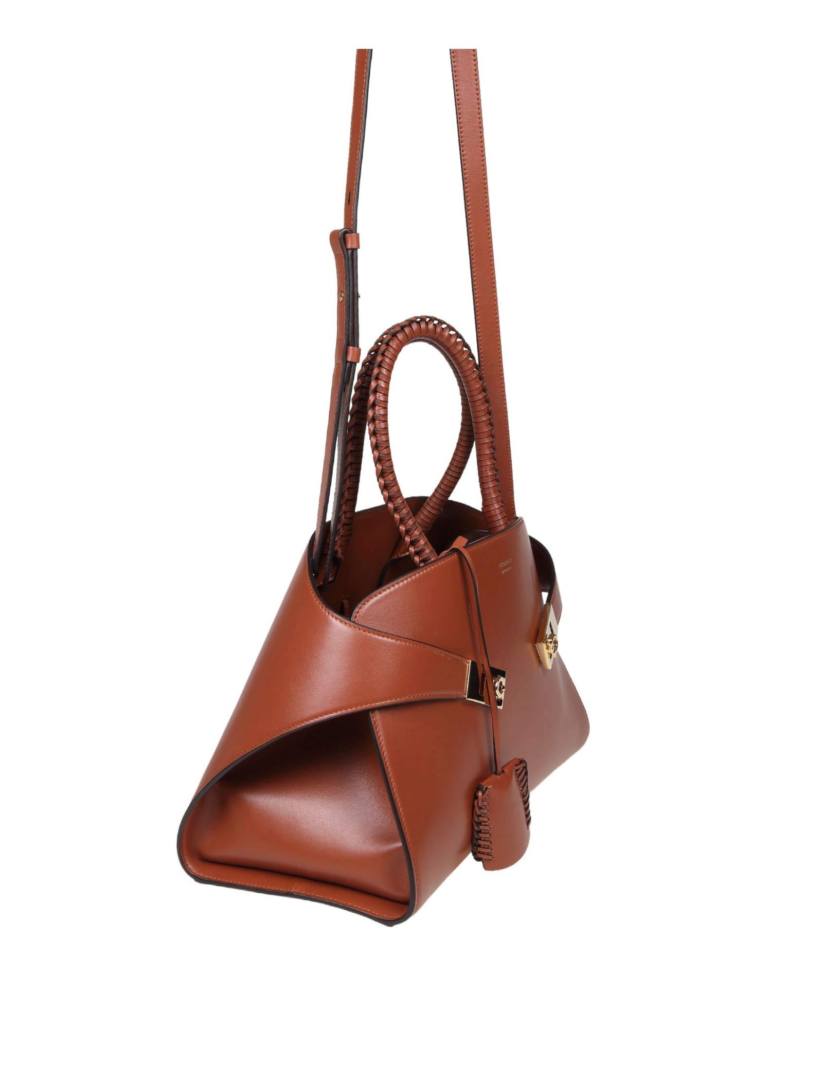 Shop Ferragamo Hug Th S Bag In Cognac Color Leather