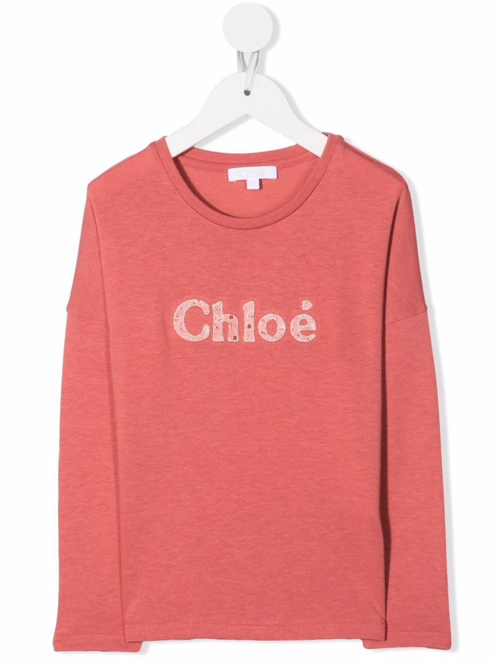 Chloé Salmon Pink Kids T-shirt With Contrast Logo