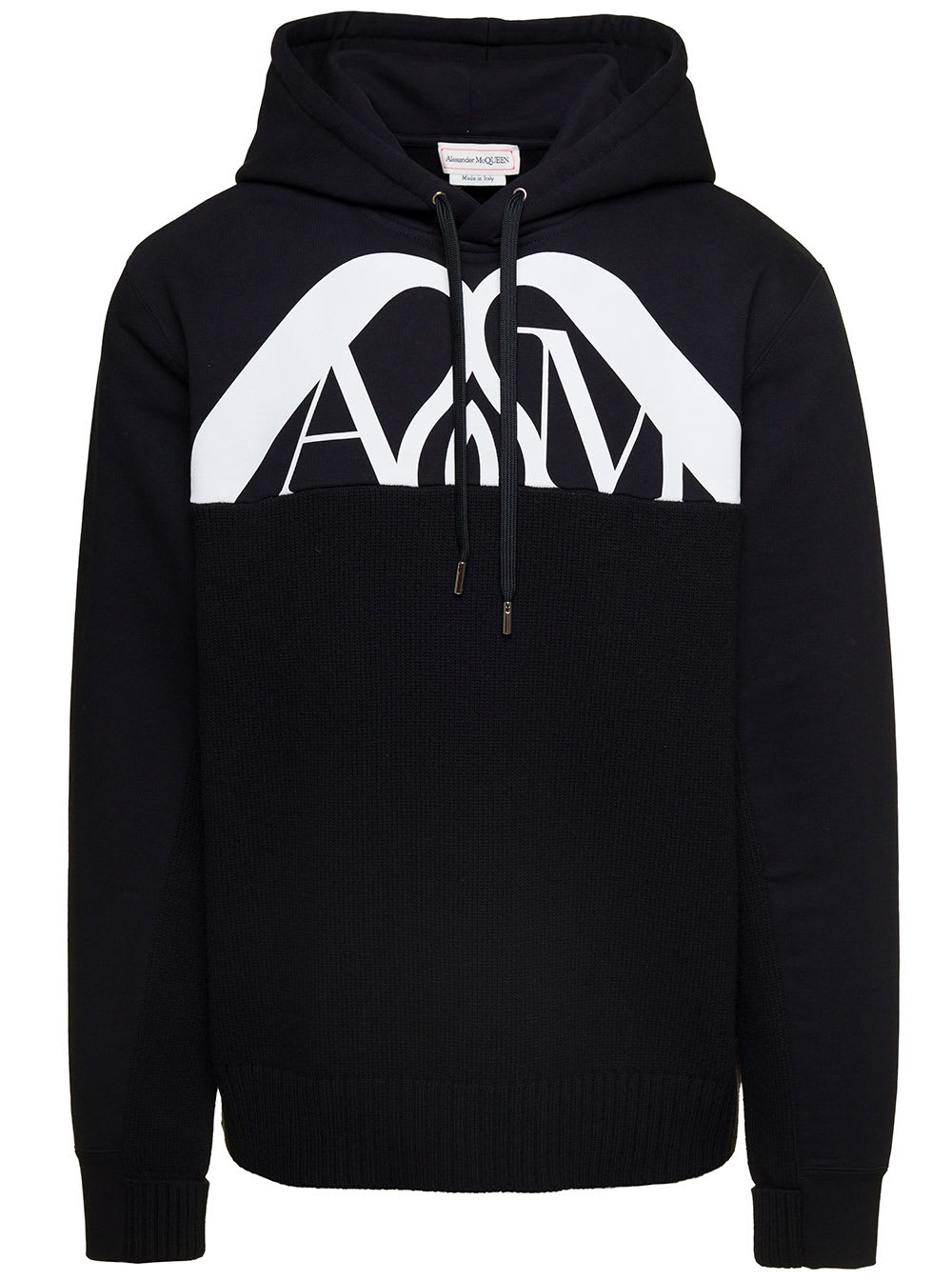 Shop Alexander Mcqueen Black Hooded Sweatshirt With Contrasting Orchid Logo Print In Cotton Man In White/black