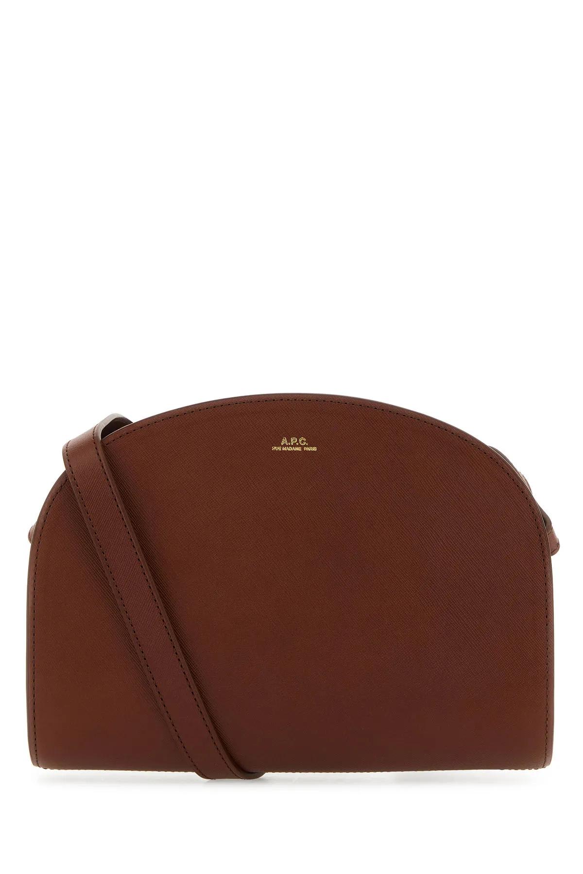 Shop Apc Caramel Leather Demi Lune Shoulder Bag In Cad Noisette