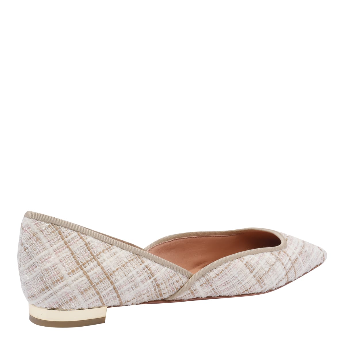Aquazzura Check Tweed Pointed Toe Ballet Flats In Beige