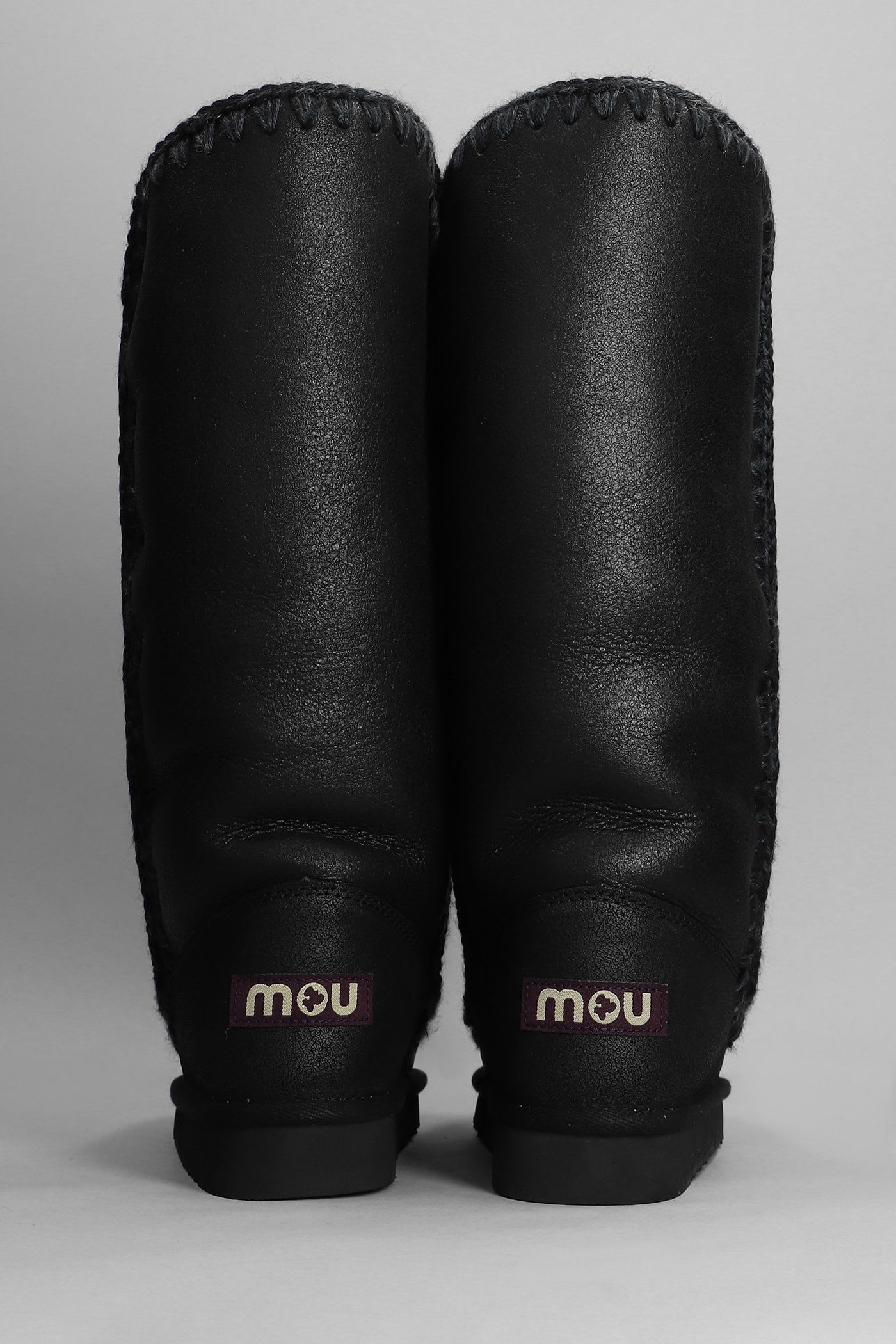 Mou Eskimo 40 Low Heels Boots In Black Leather In Black