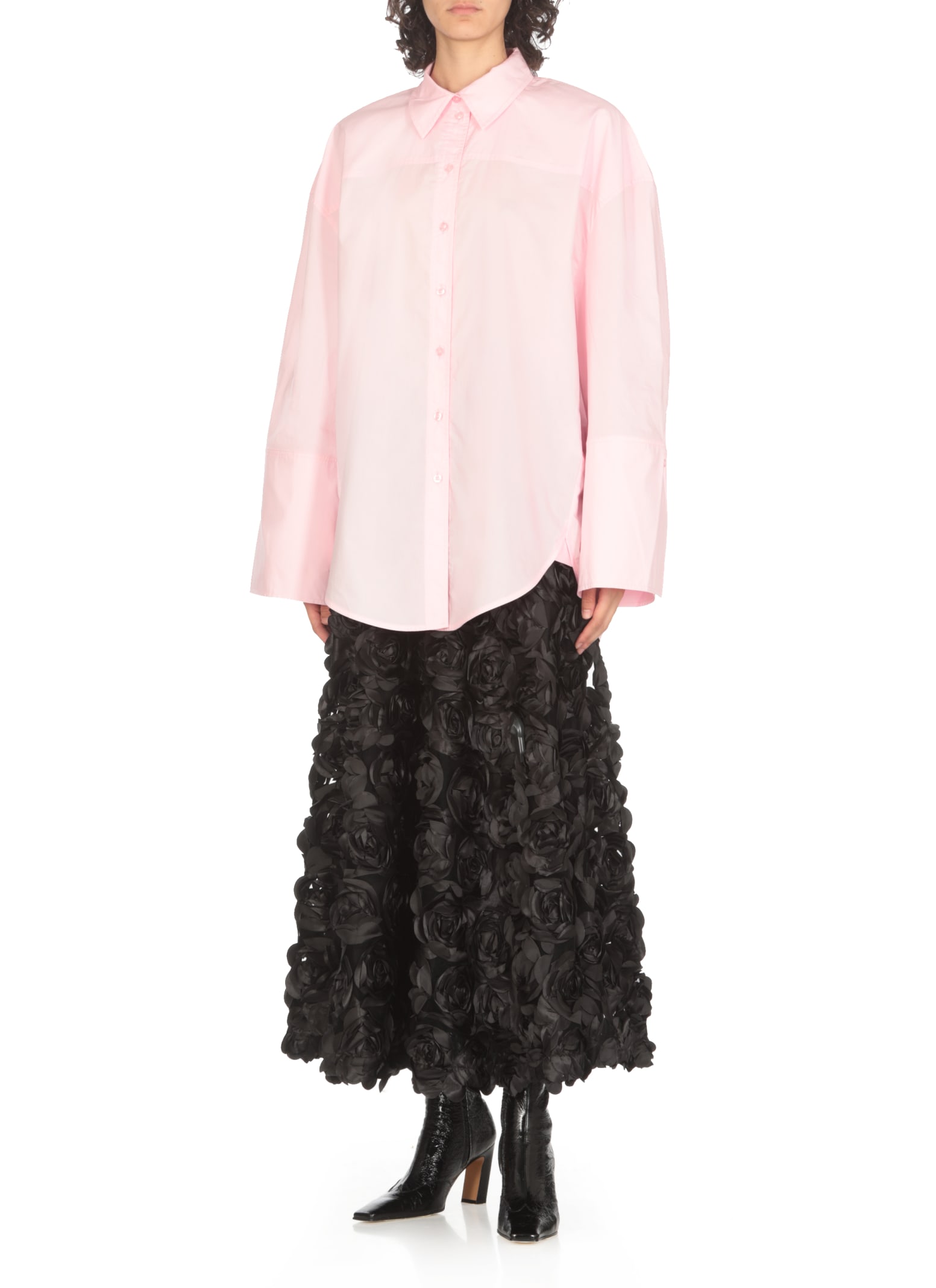 Shop Rotate Birger Christensen Cotton Oversize Shirt In Pink