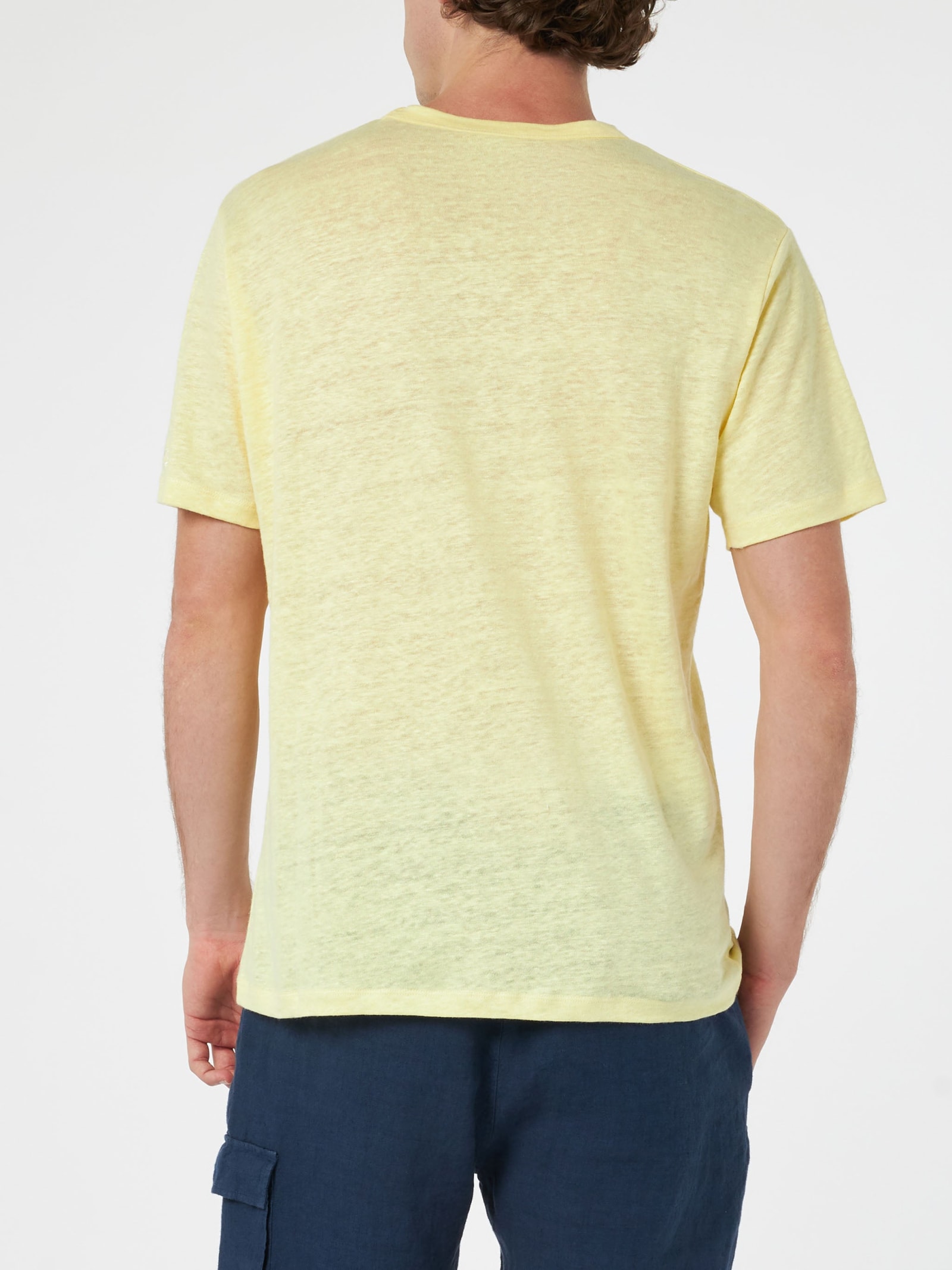 Shop Mc2 Saint Barth Man Yellow Linen Jersey T-shirt Ecstasea With Pocket