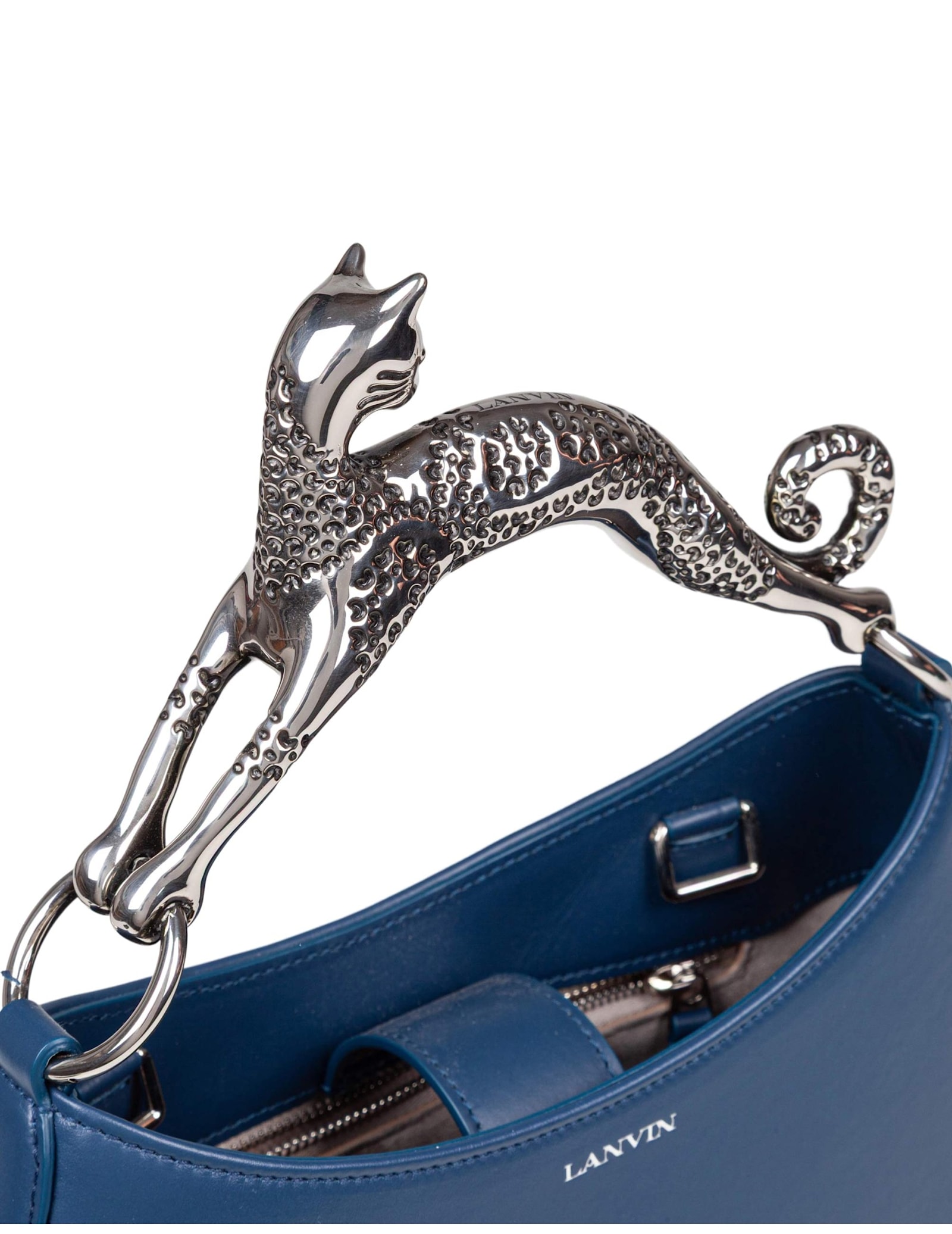 Lanvin Leather Cat Hobo Bag In Blue