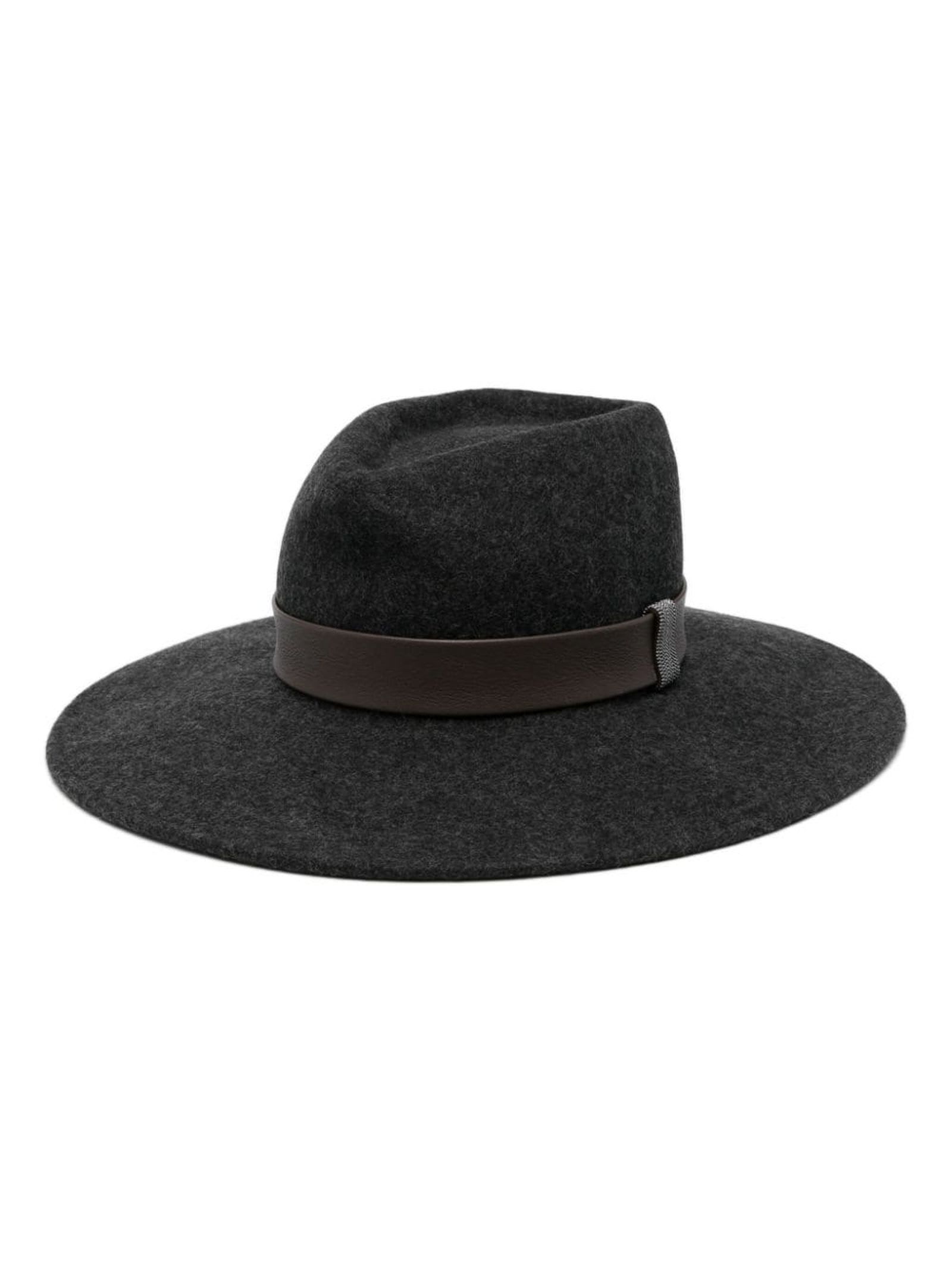 Shop Peserico Charcoal Grey Wool Felted Fedora Hat In Black