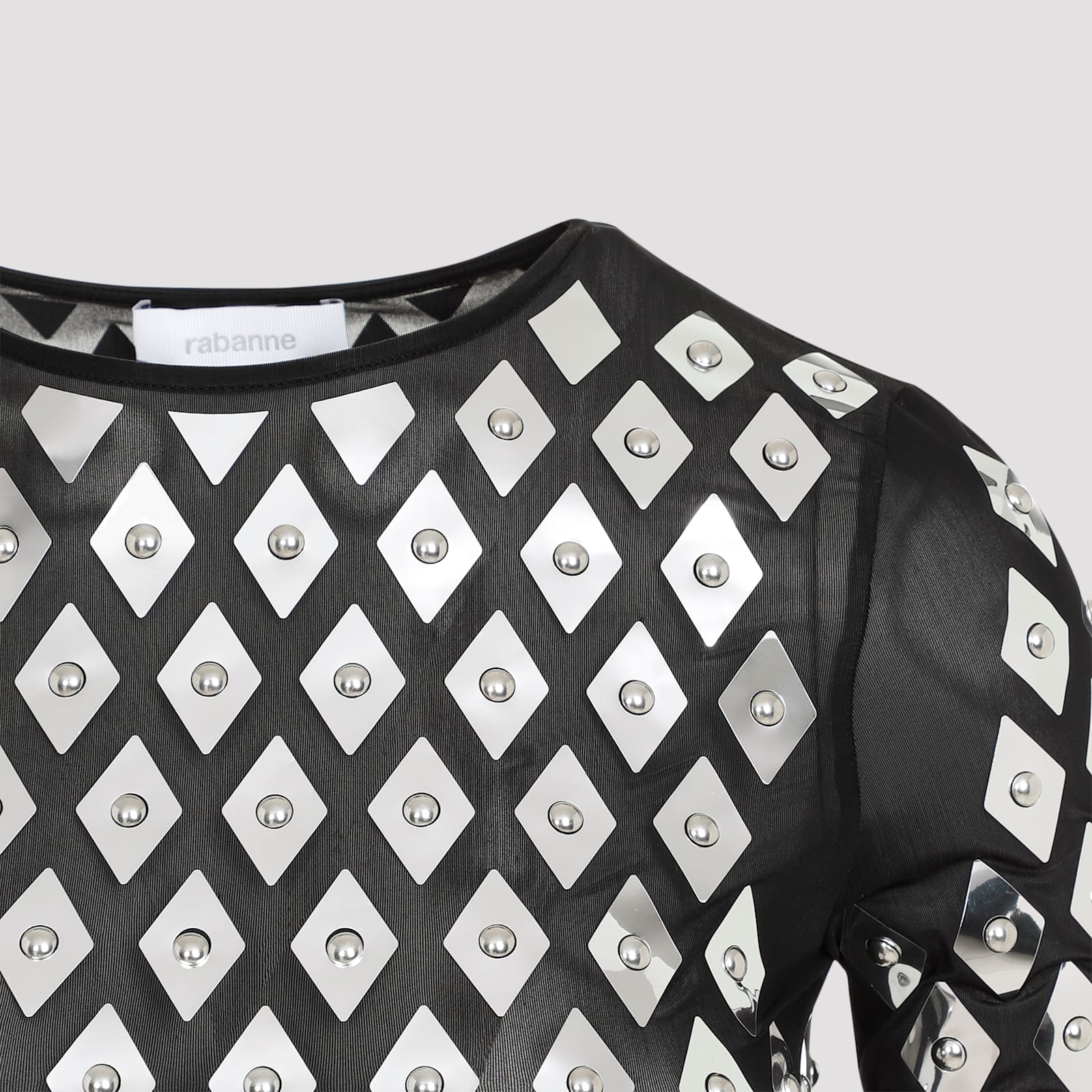 Rabanne Black Dress With Geometric All-over Pattern In Semi-transparent Polyamide Woman In Black