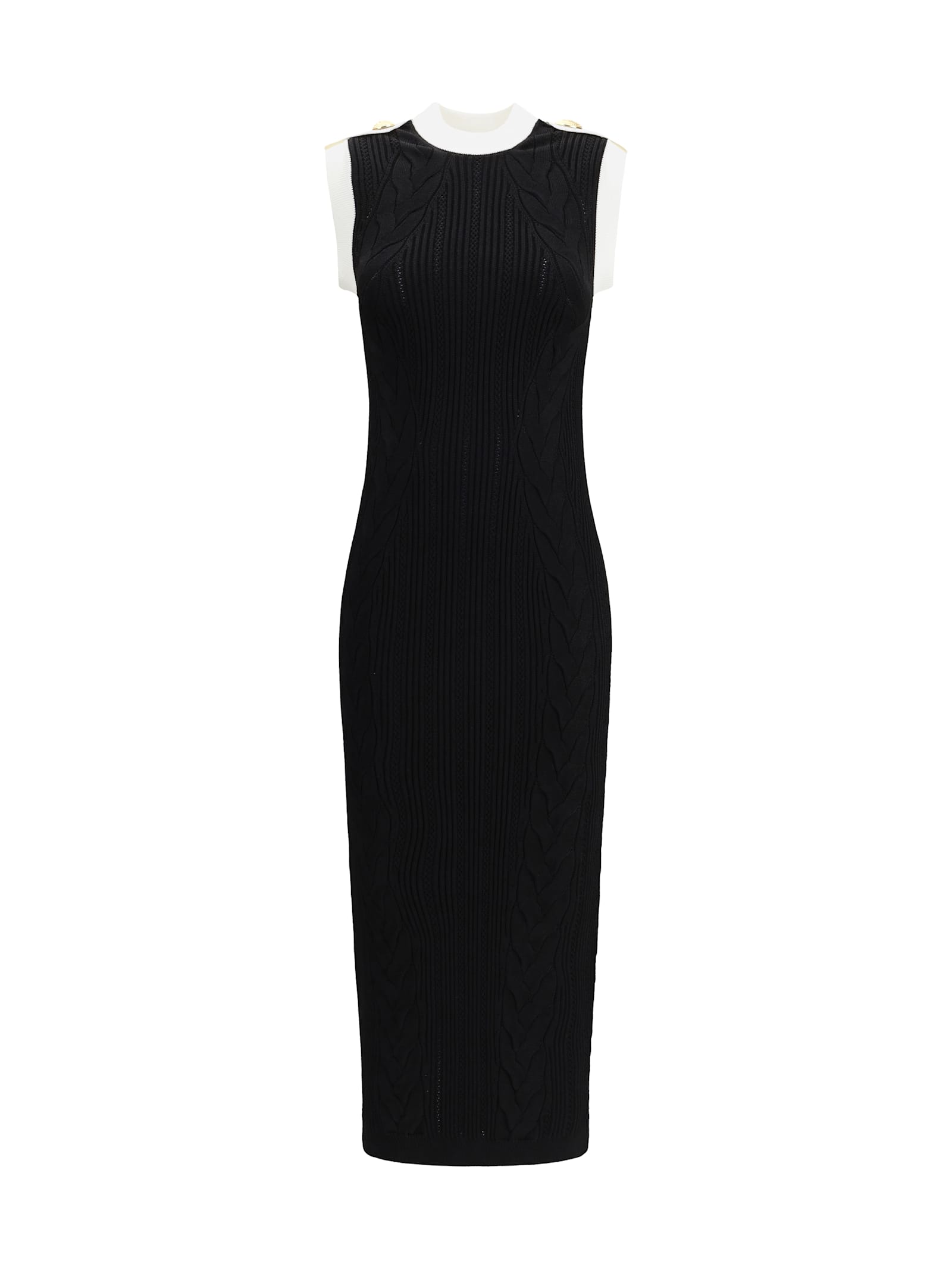 Balmain Sleeveless Torsade Knit Long Dress In Black