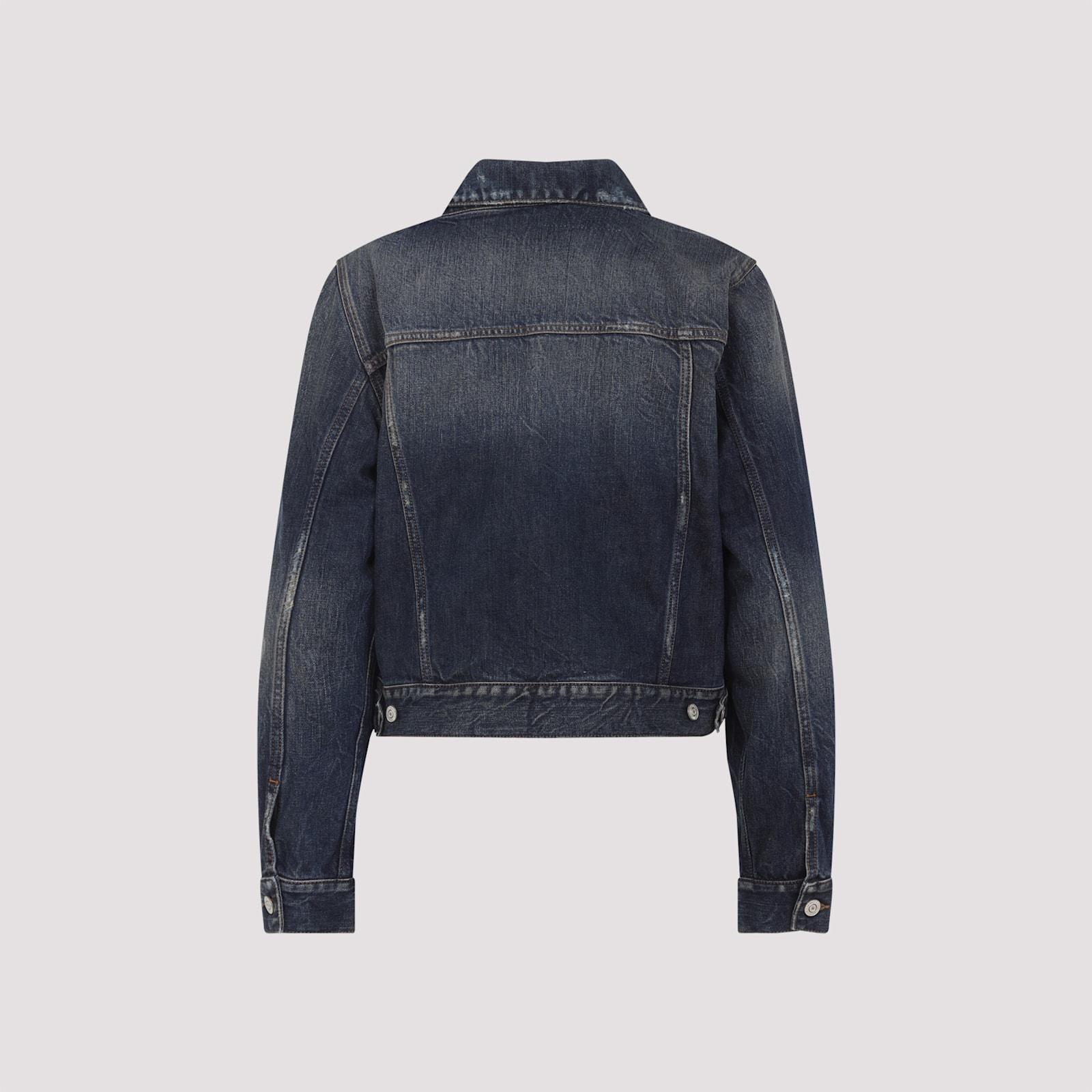 Balenciaga Off-shoulder Dark Blue Cotton Jacket In Blue