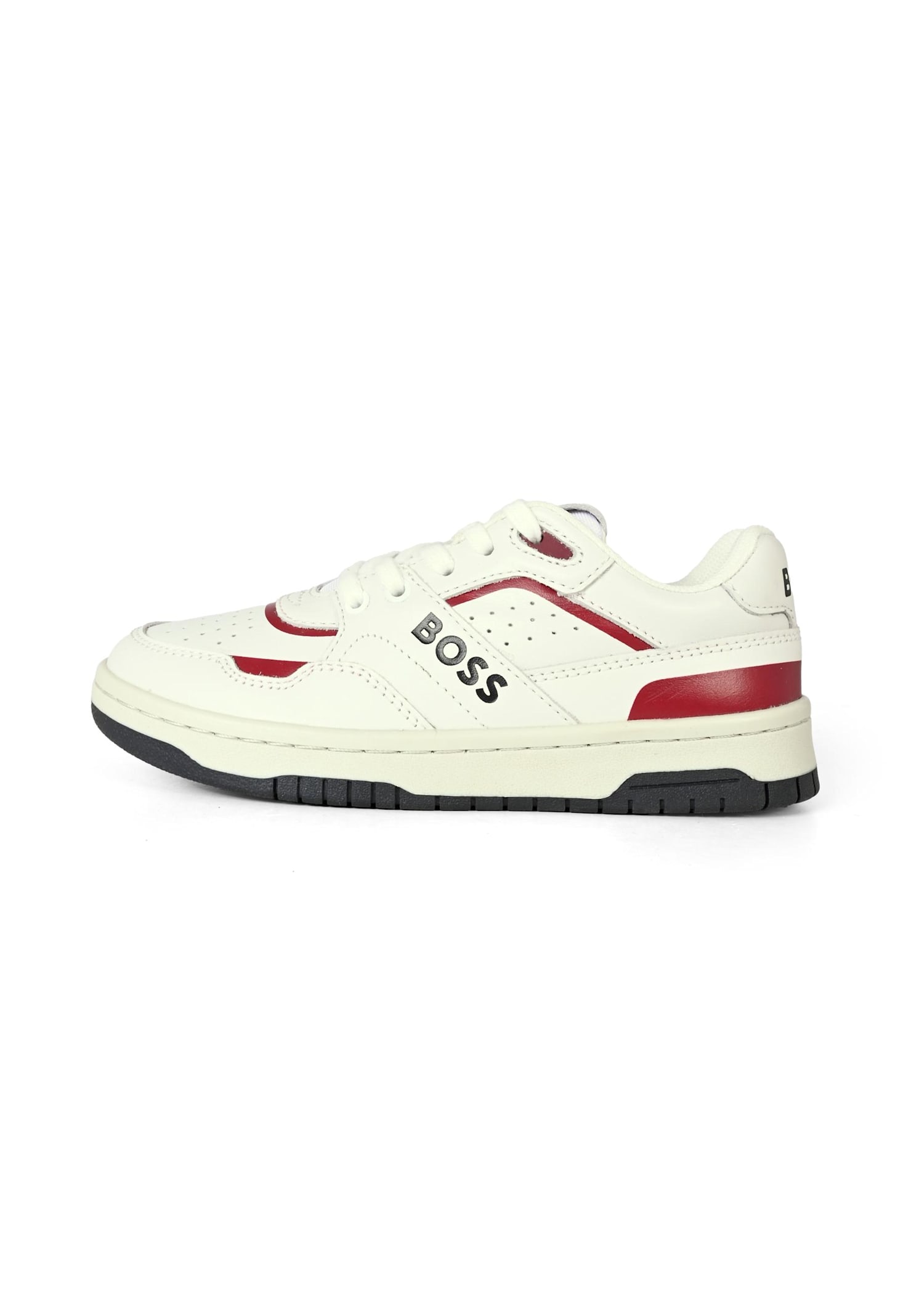 Hugo Boss Ivory Sneakers For Boy With Logo In Red