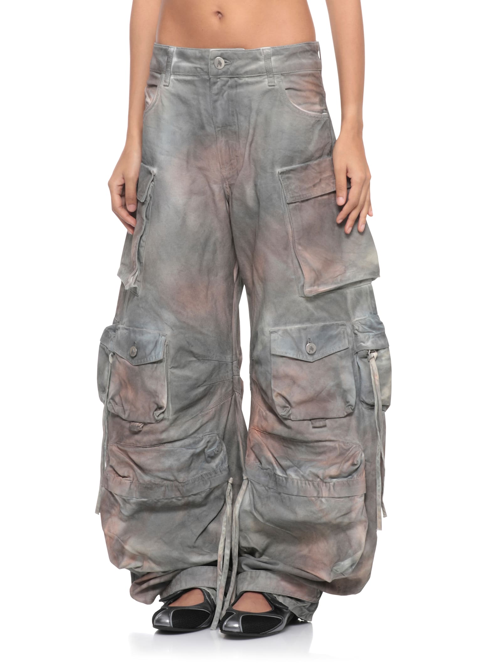 Attico Cargo Jeans With Belt Loops And Tie Features In Gray